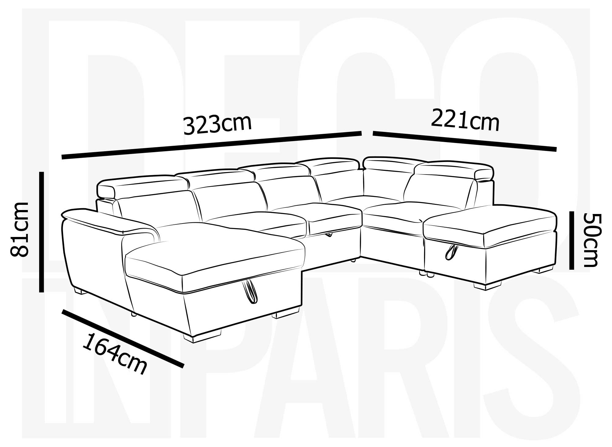 Canapé convertible et panoramique avec coffre de rangement en tissu beige OLIVER - Angle Gauche