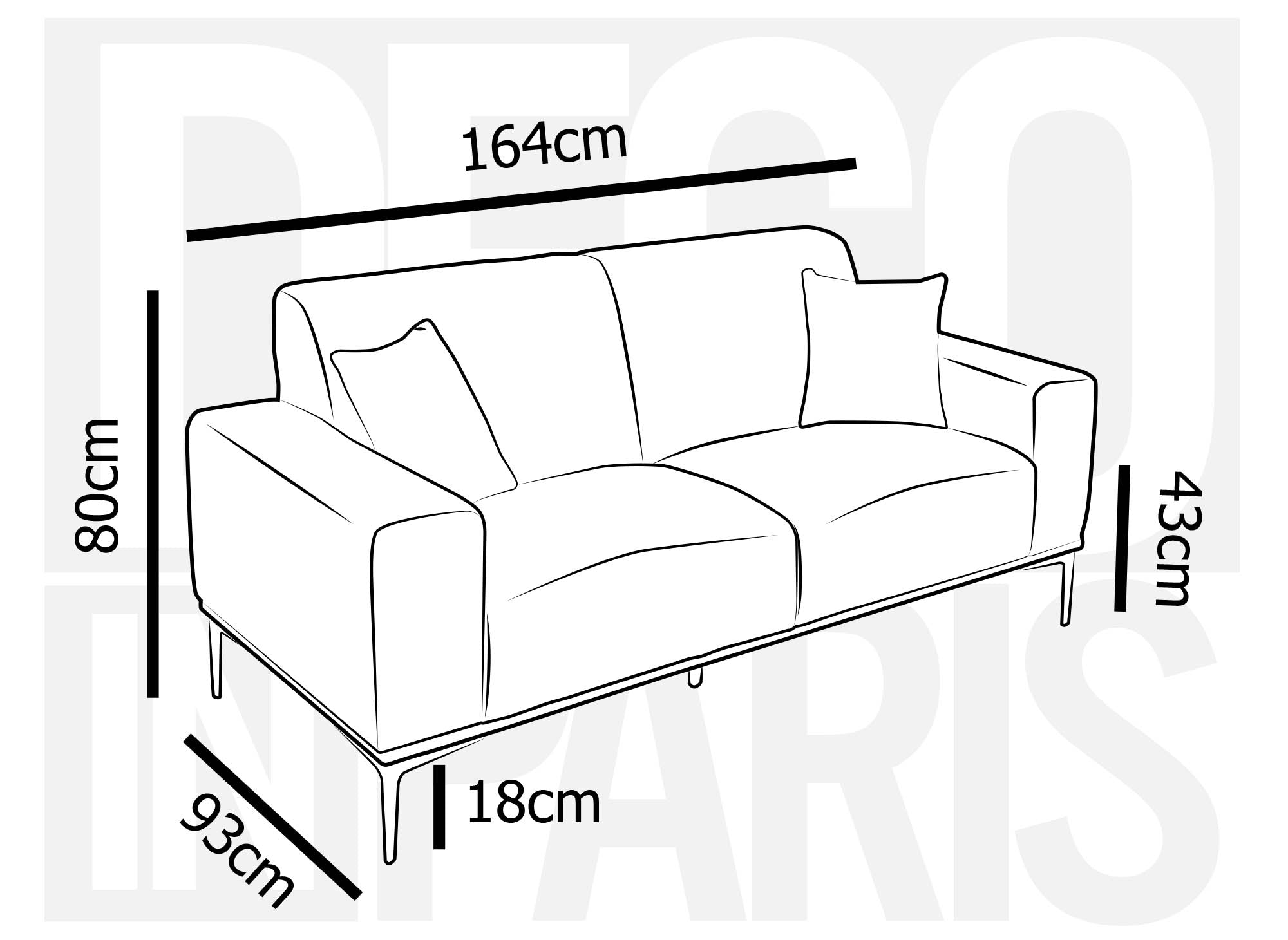 Canapé 2 places en tissu gris clair ARNOLD