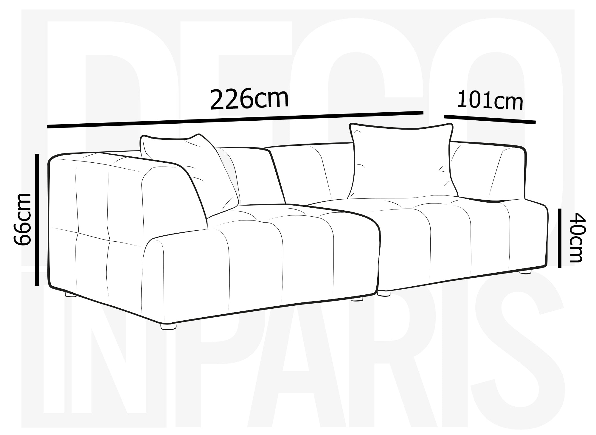 Canapé droit 3 places en velours bleu KELIA