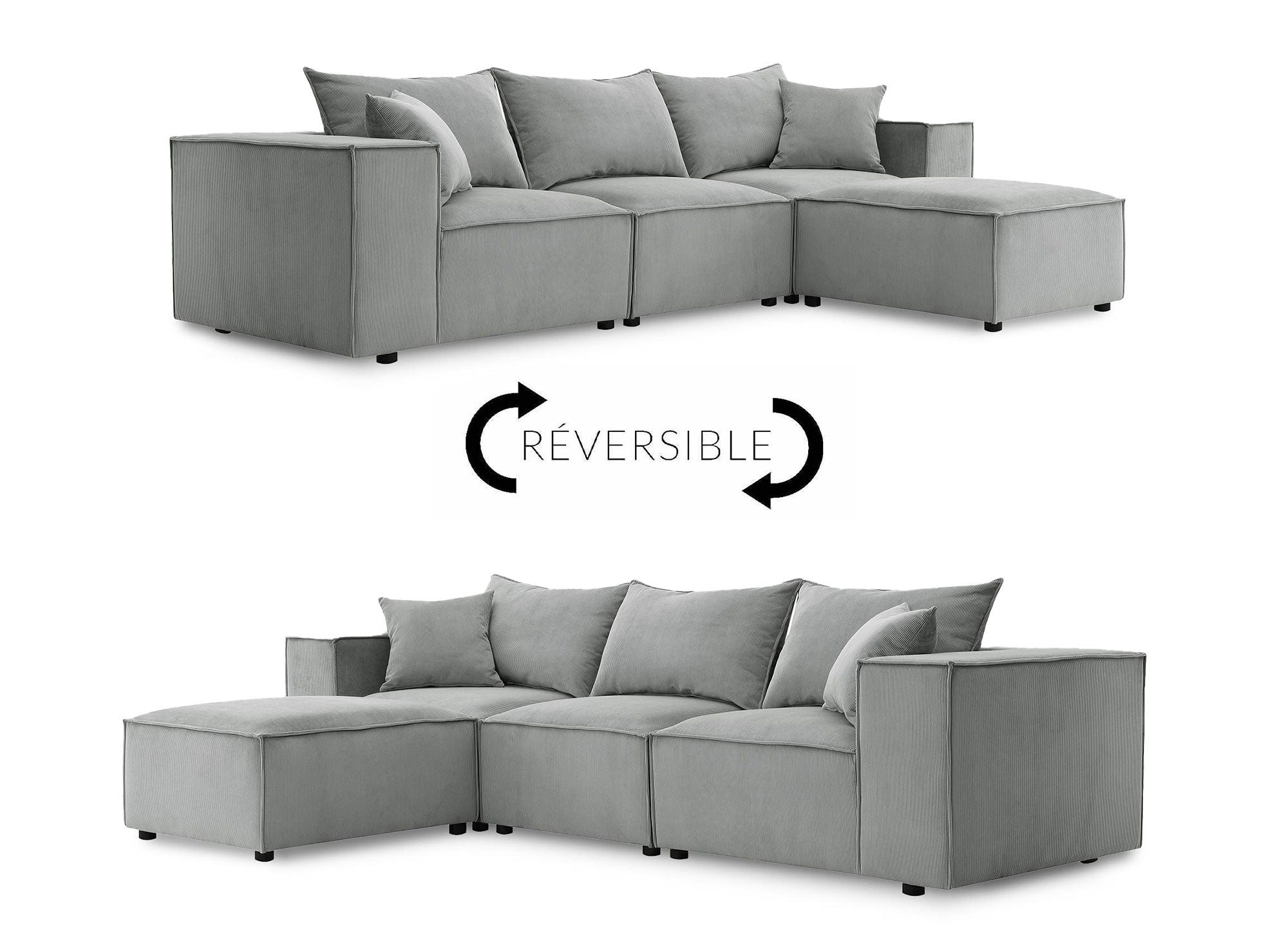 Canapé d'angle modulable en velours côtelé gris HARLEM
