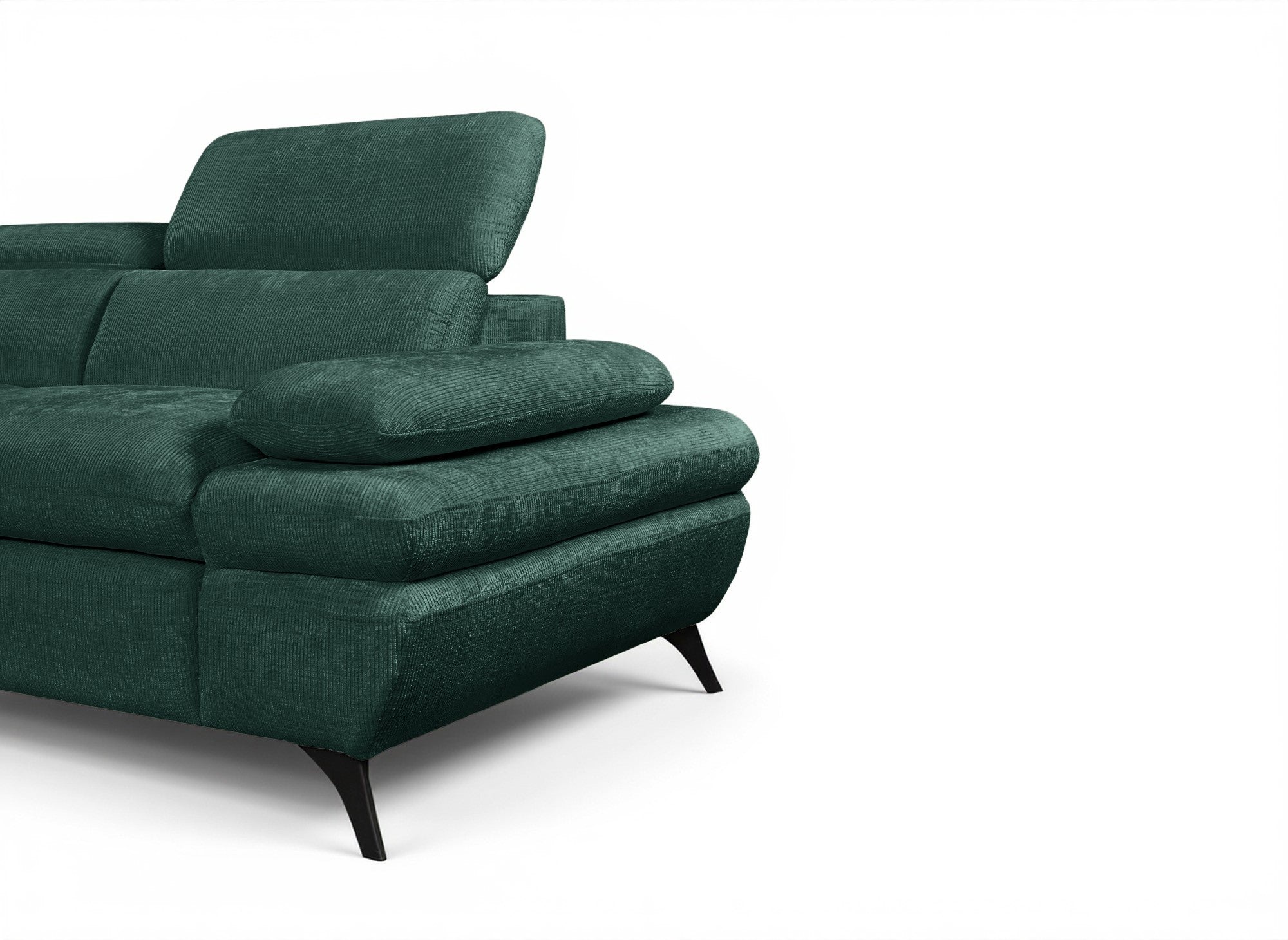 Canapé d'angle convertible avec coffre en velours chiné vert LUFY - Angle gauche