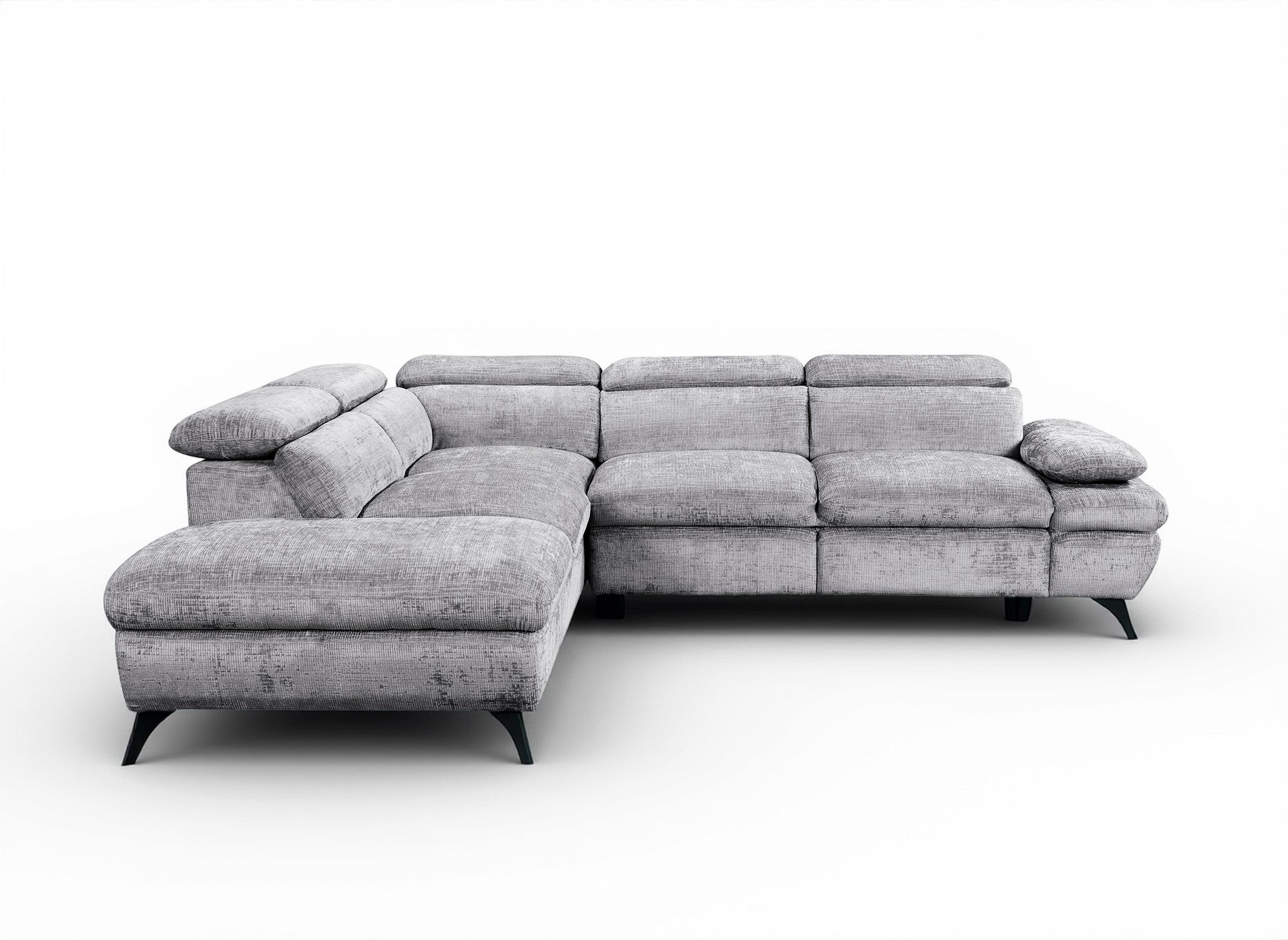 Canapé d'angle convertible avec coffre en velours chiné gris LUFY - Angle gauche