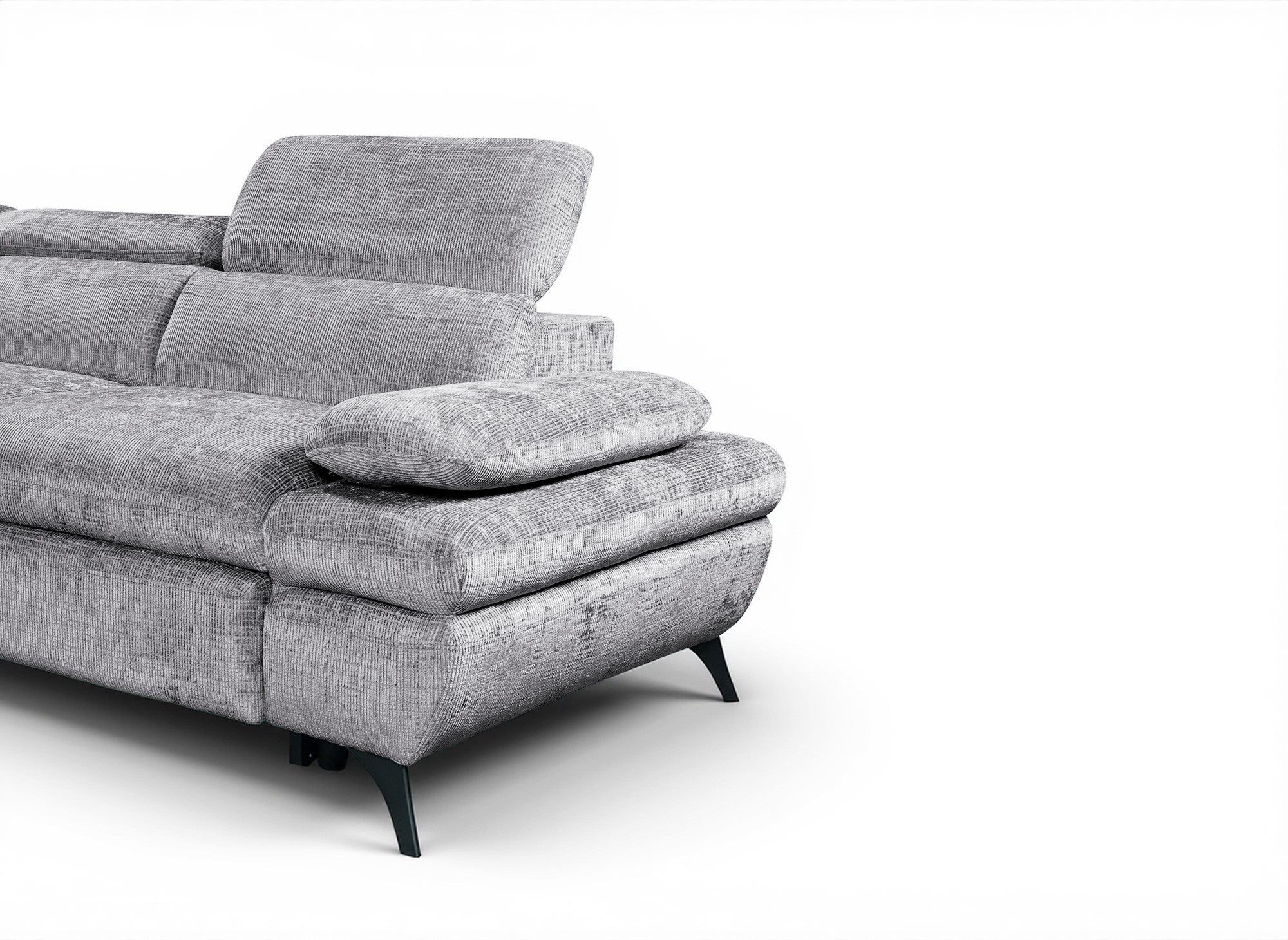 Canapé d'angle convertible avec coffre en velours chiné gris LUFY - Angle gauche