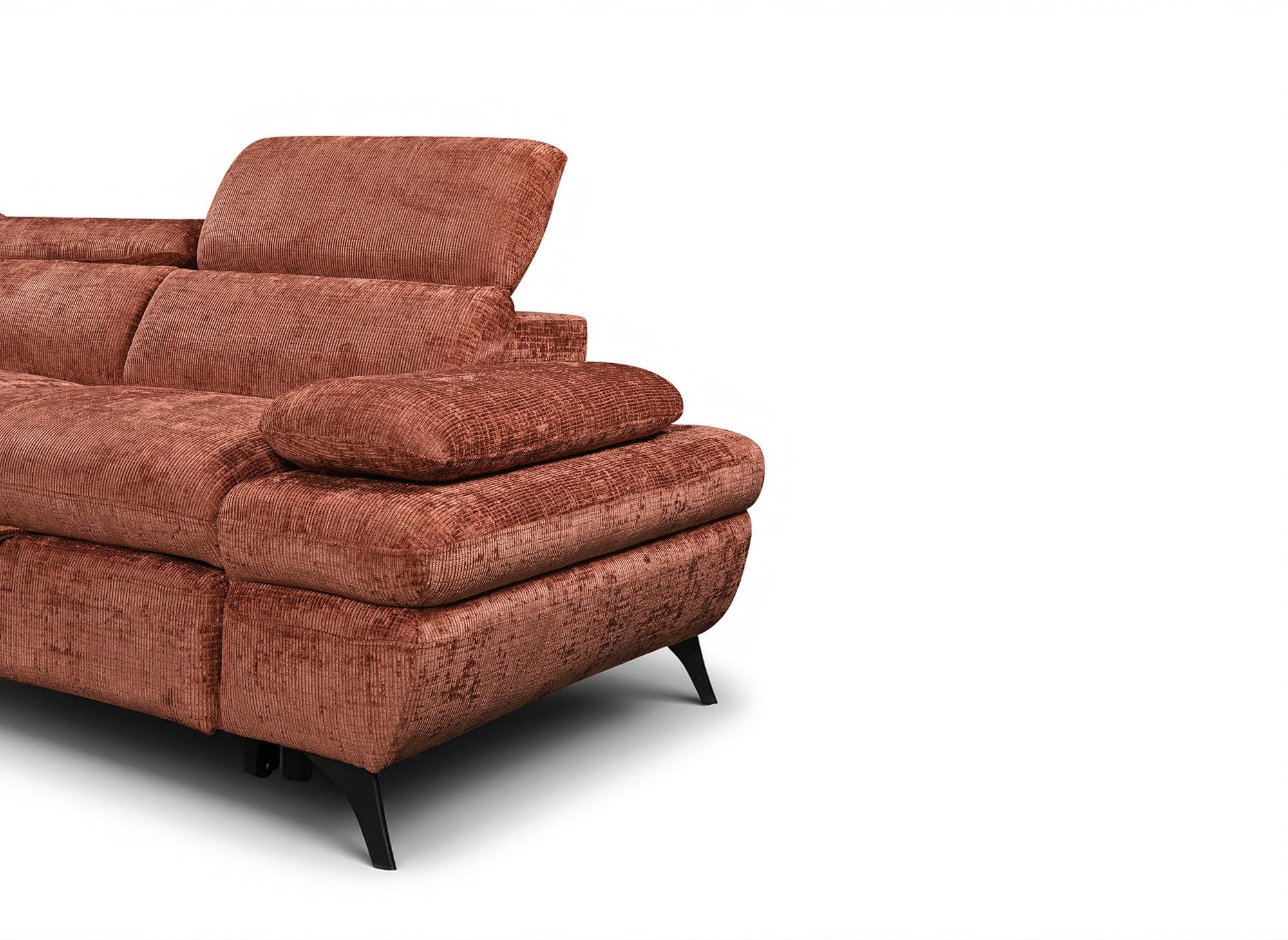 Canapé d'angle convertible avec coffre en velours chiné terracotta LUFY - Angle gauche