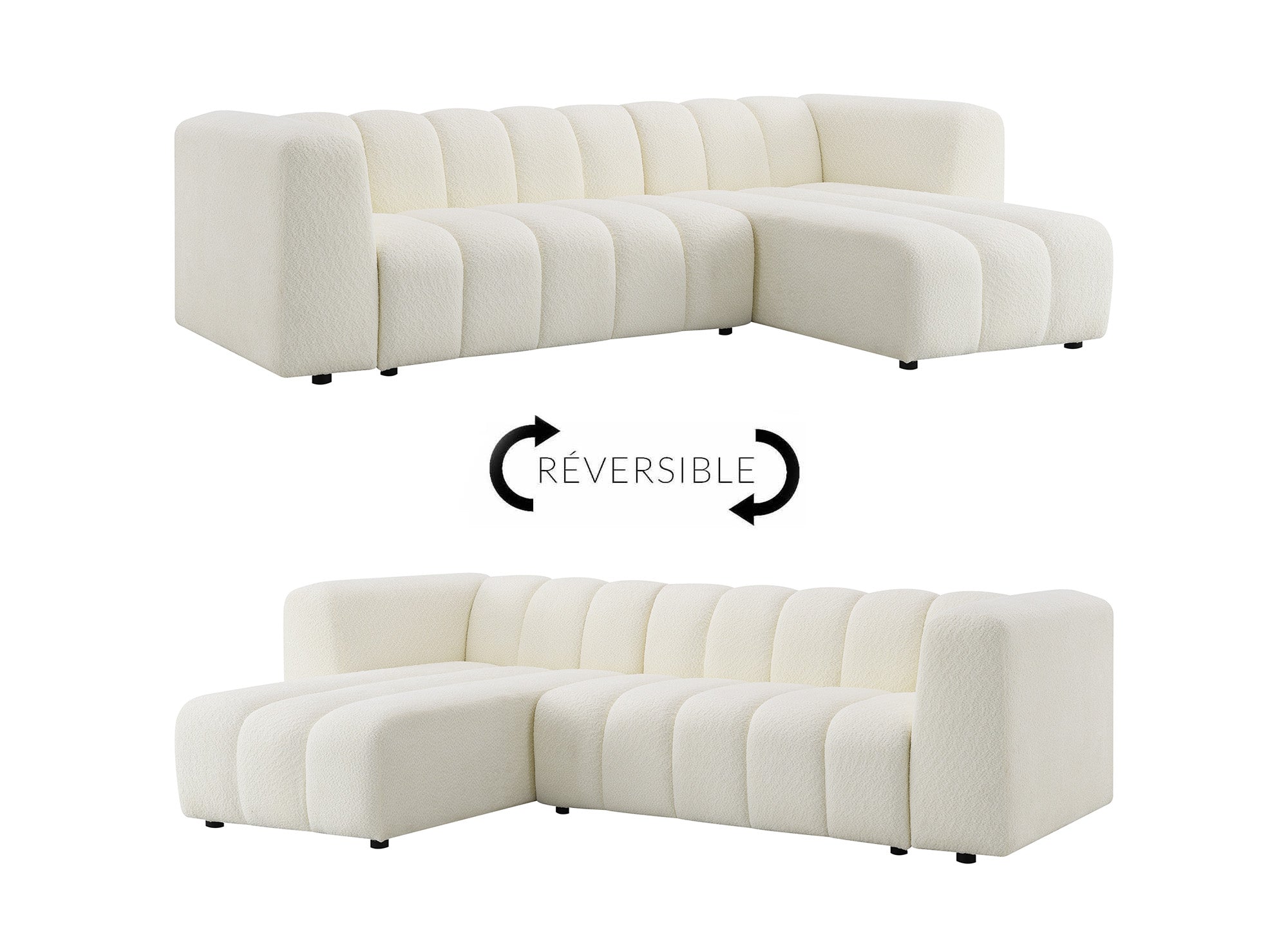 Canapé d'angle réversible en tissu bouclette écru AELIS