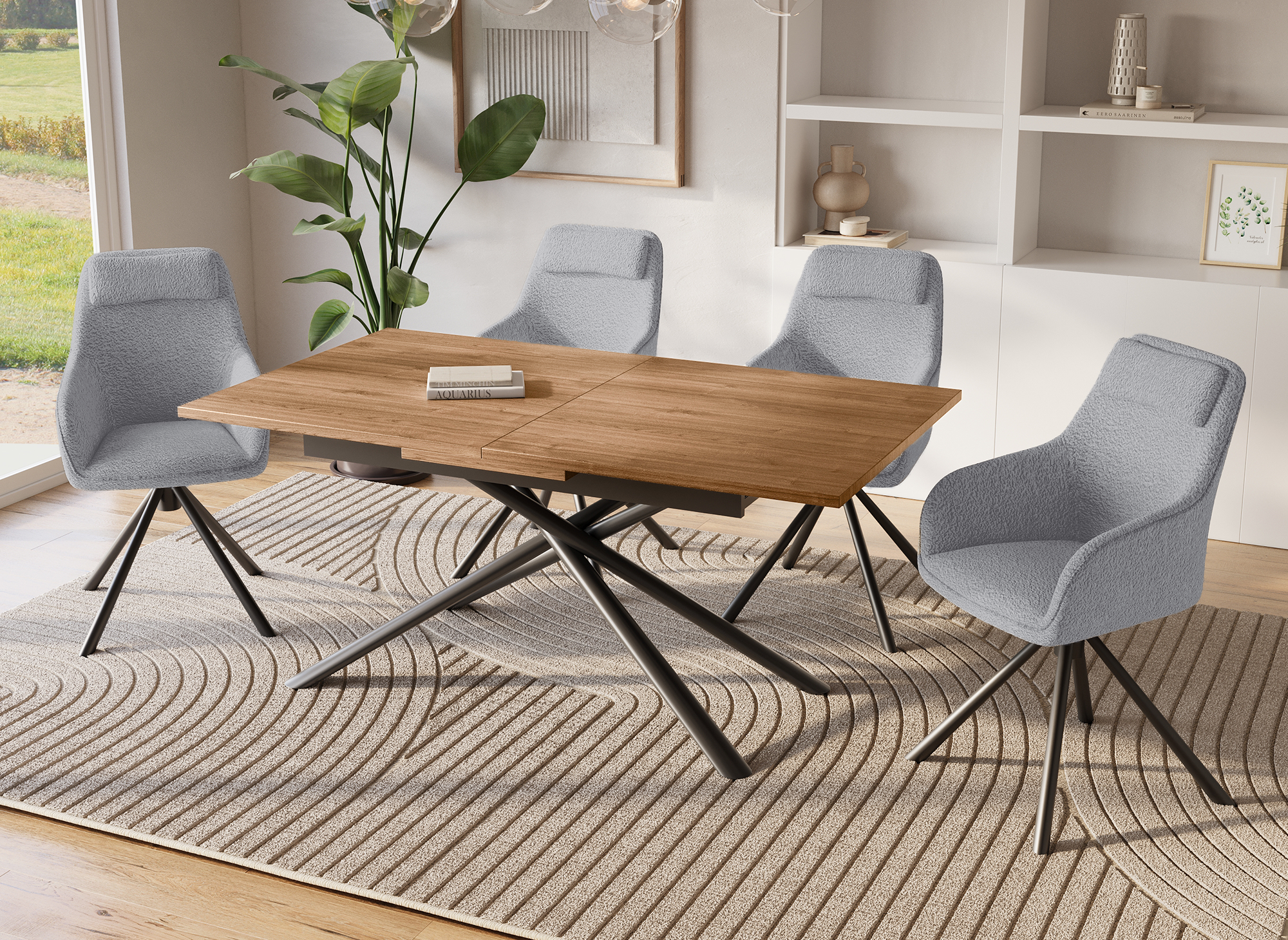 Chaise pivotante avec accoudoirs effet peau de mouton gris clair AGNES