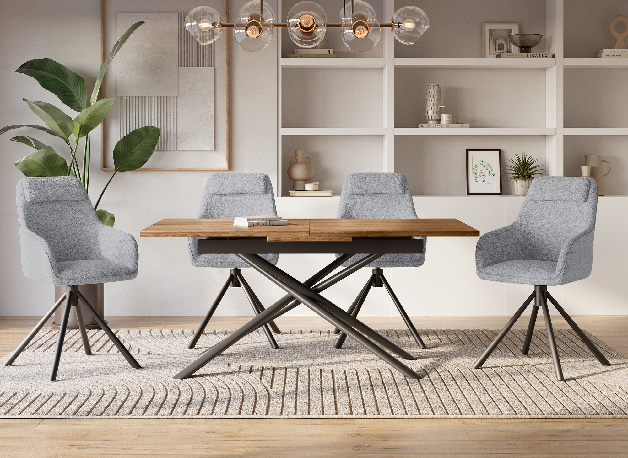 Chaise pivotante avec accoudoirs effet peau de mouton gris clair AGNES