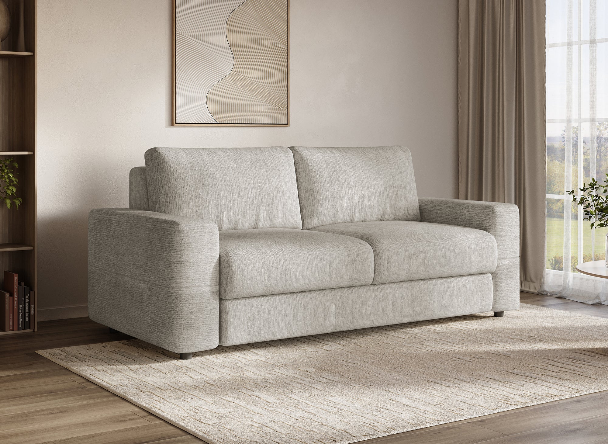 Canapé convertible express 3 places en velours chiné beige AMAURY