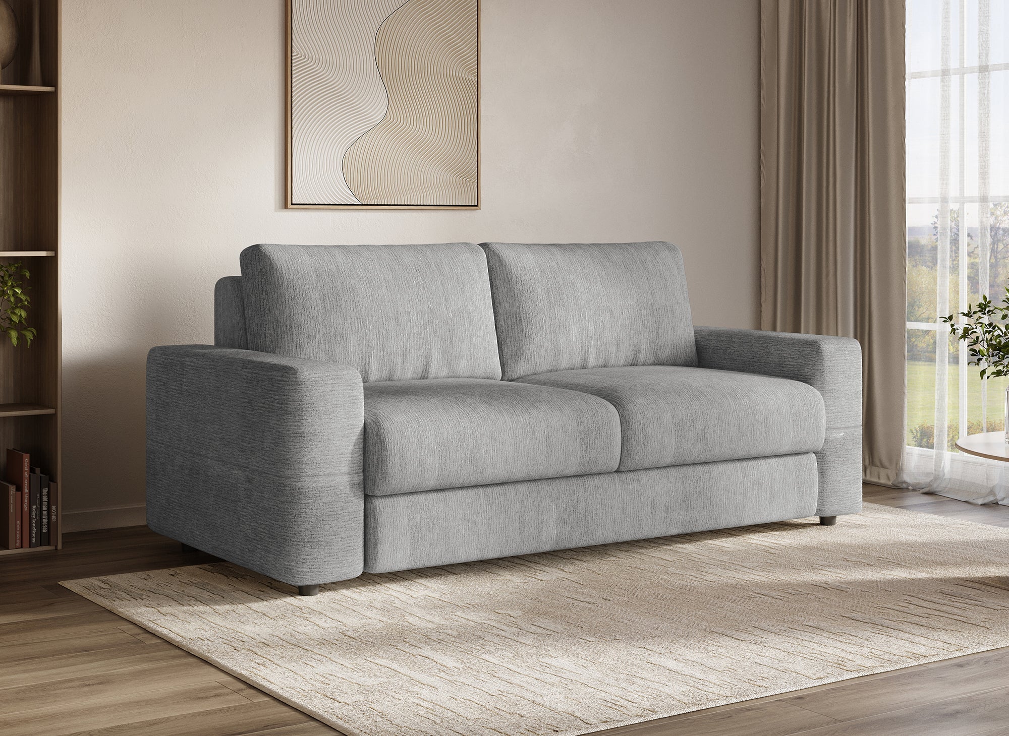 Canapé convertible express 3 places en velours chiné gris clair AMAURY