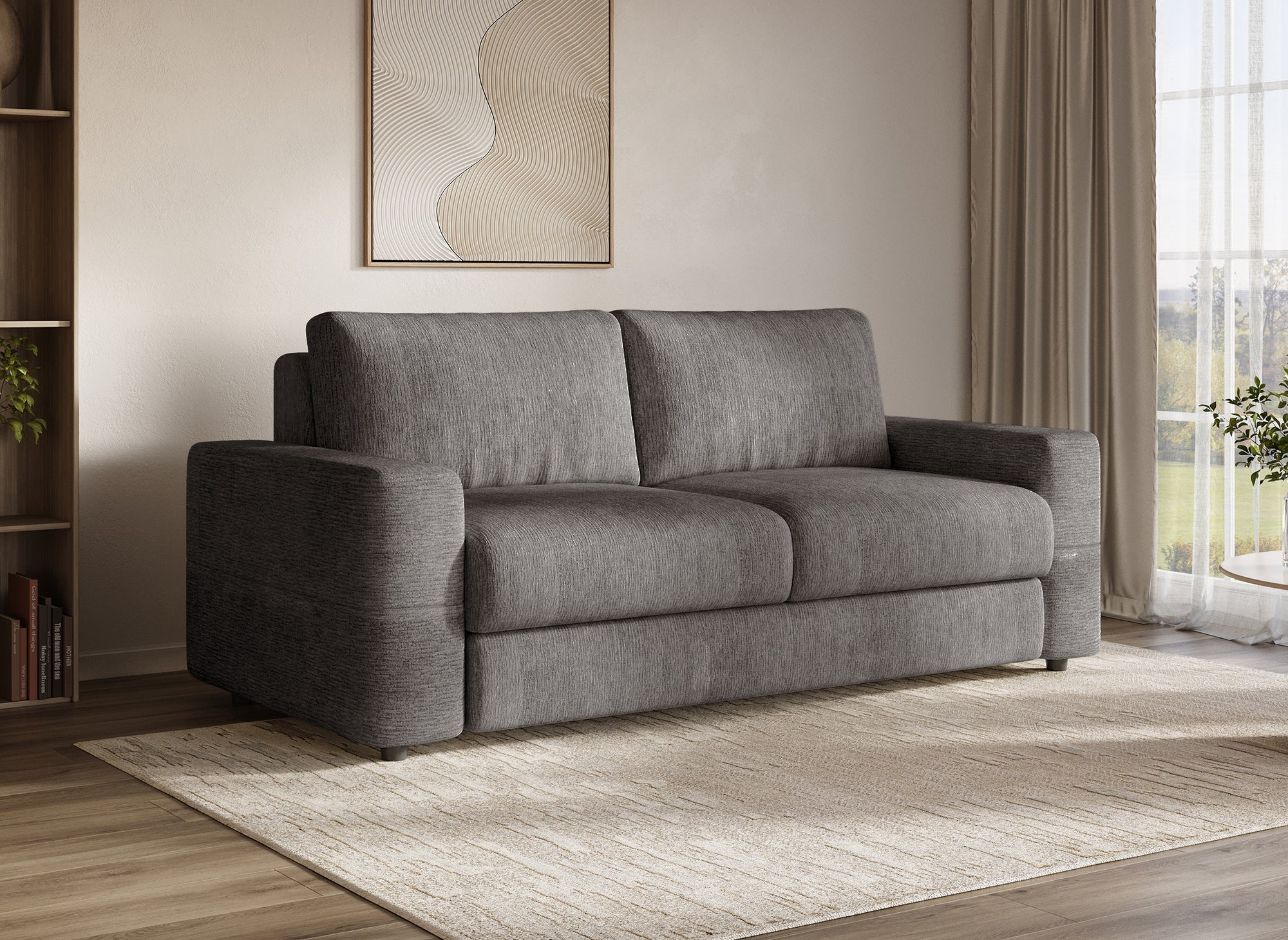 Canapé convertible express 3 places en velours chiné gris foncé AMAURY