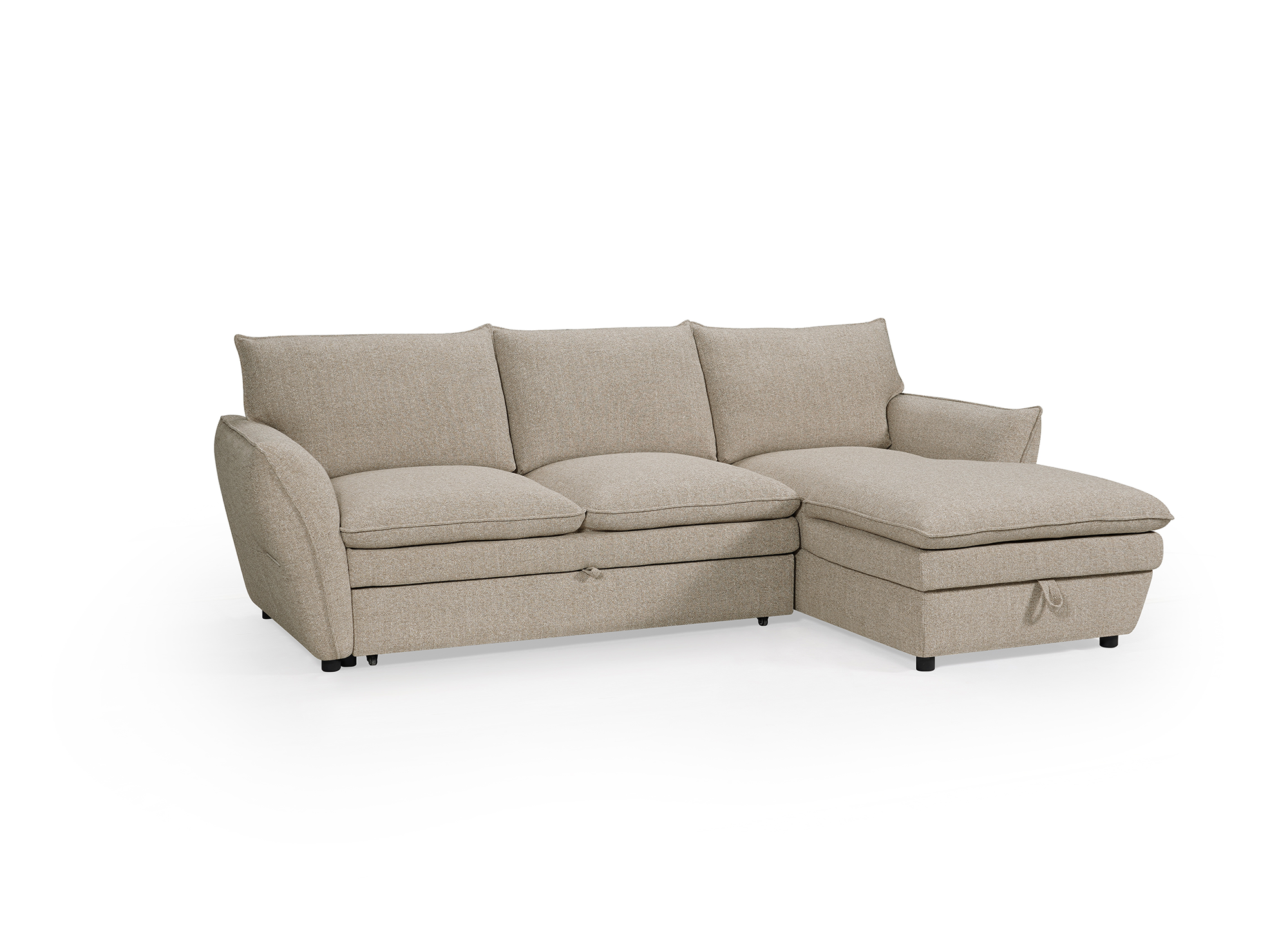 Canapé d'angle convertible avec coffre en tissu taupe CAPUCINE - Angle droit