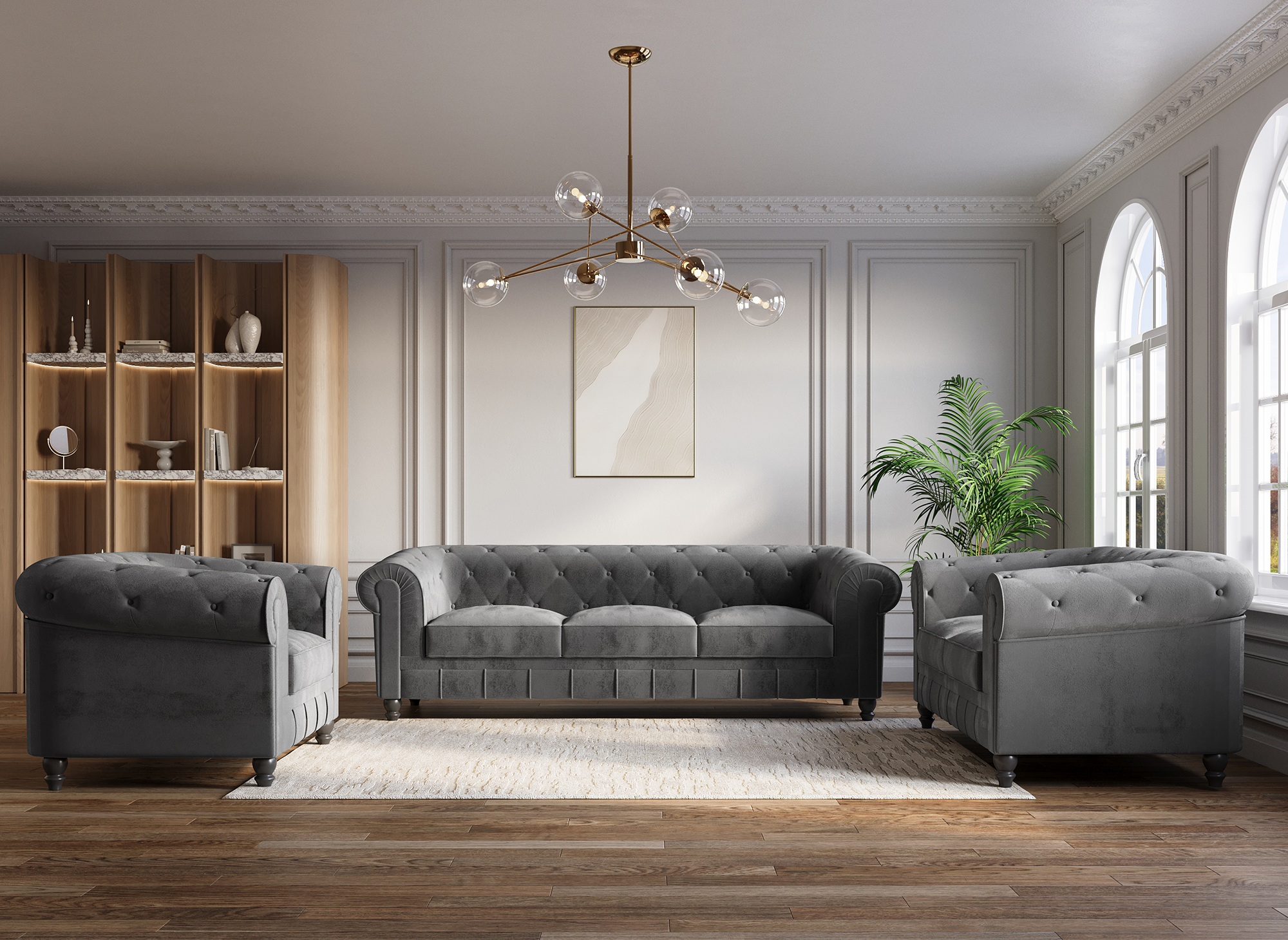 Fauteuil velours Gris CHESTERFIELD