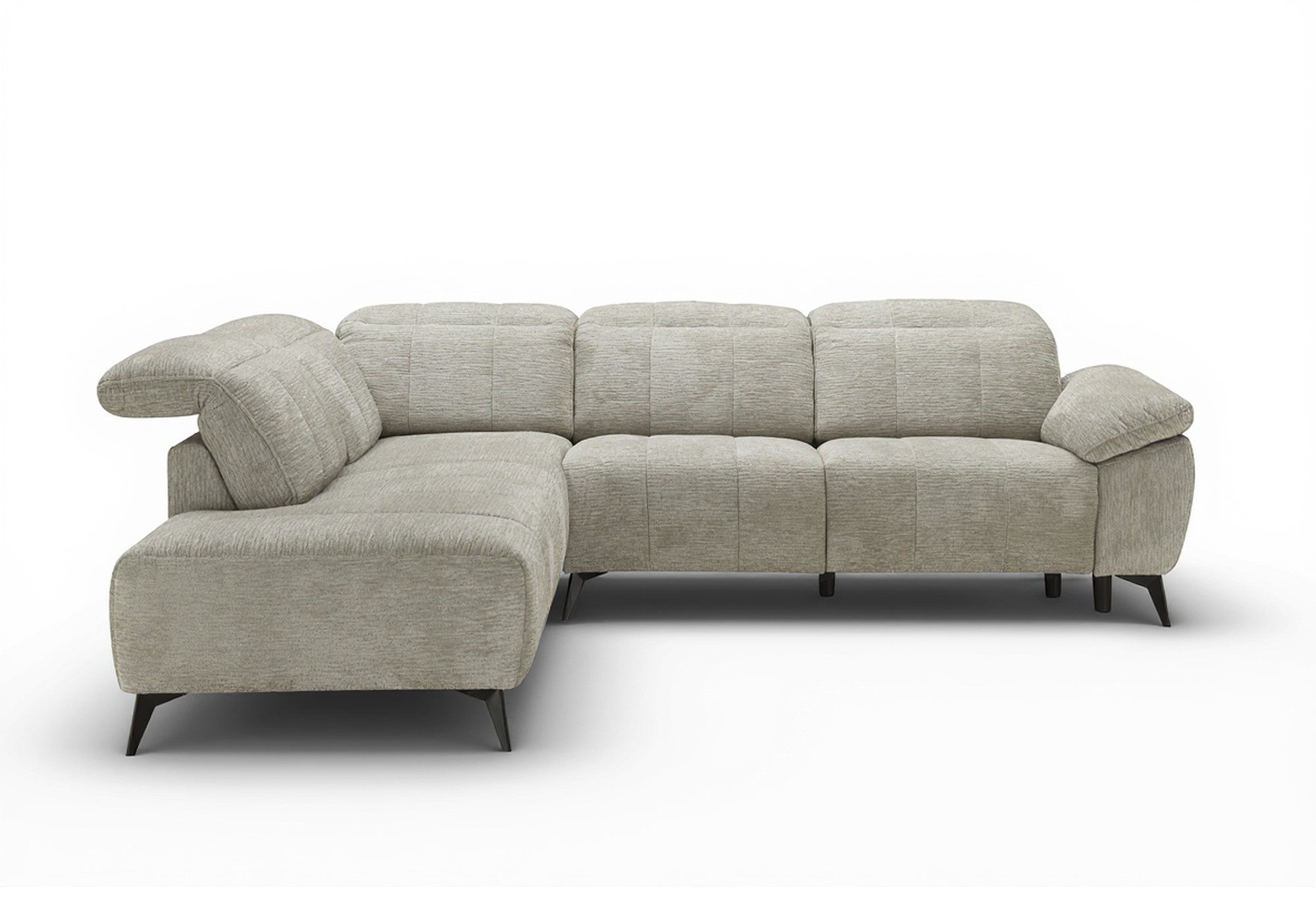 Canapé d'angle relax électrique en velours chiné beige SOLINA - Angle gauche