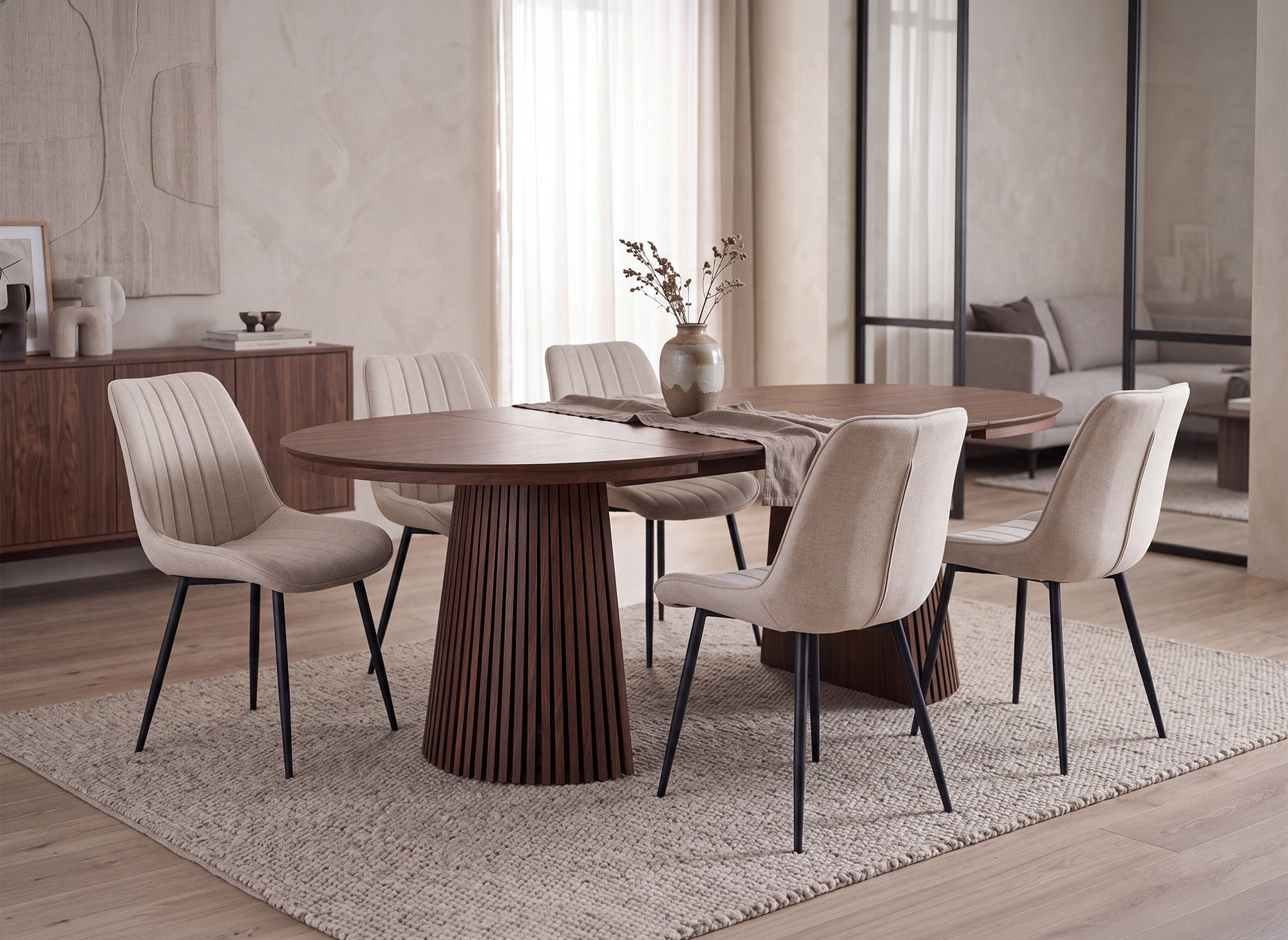 Table à manger ronde extensible en bois foncé 120-200cm HEKA