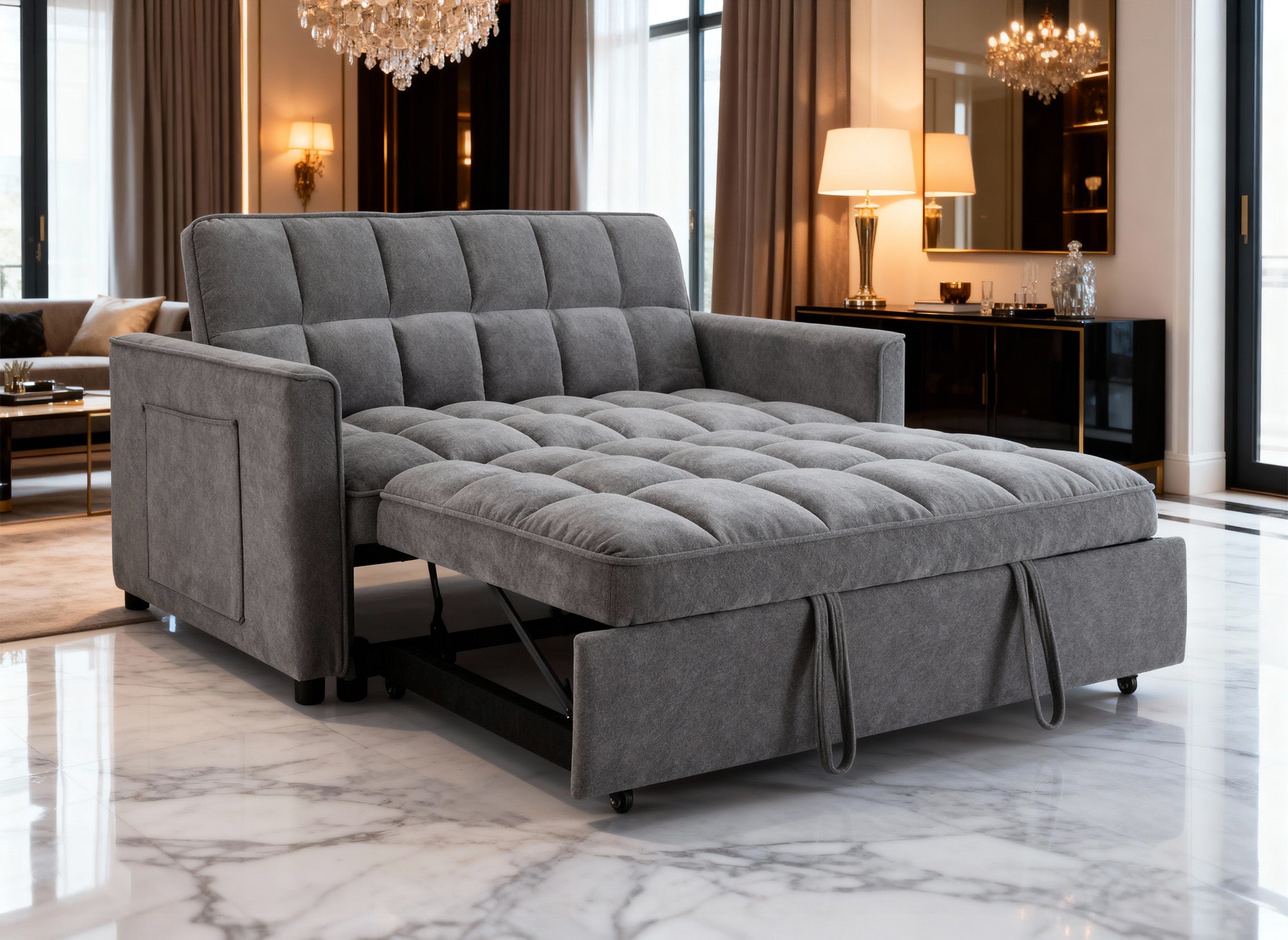 Canapé convertible 2 places en velours texturé gris JASPER