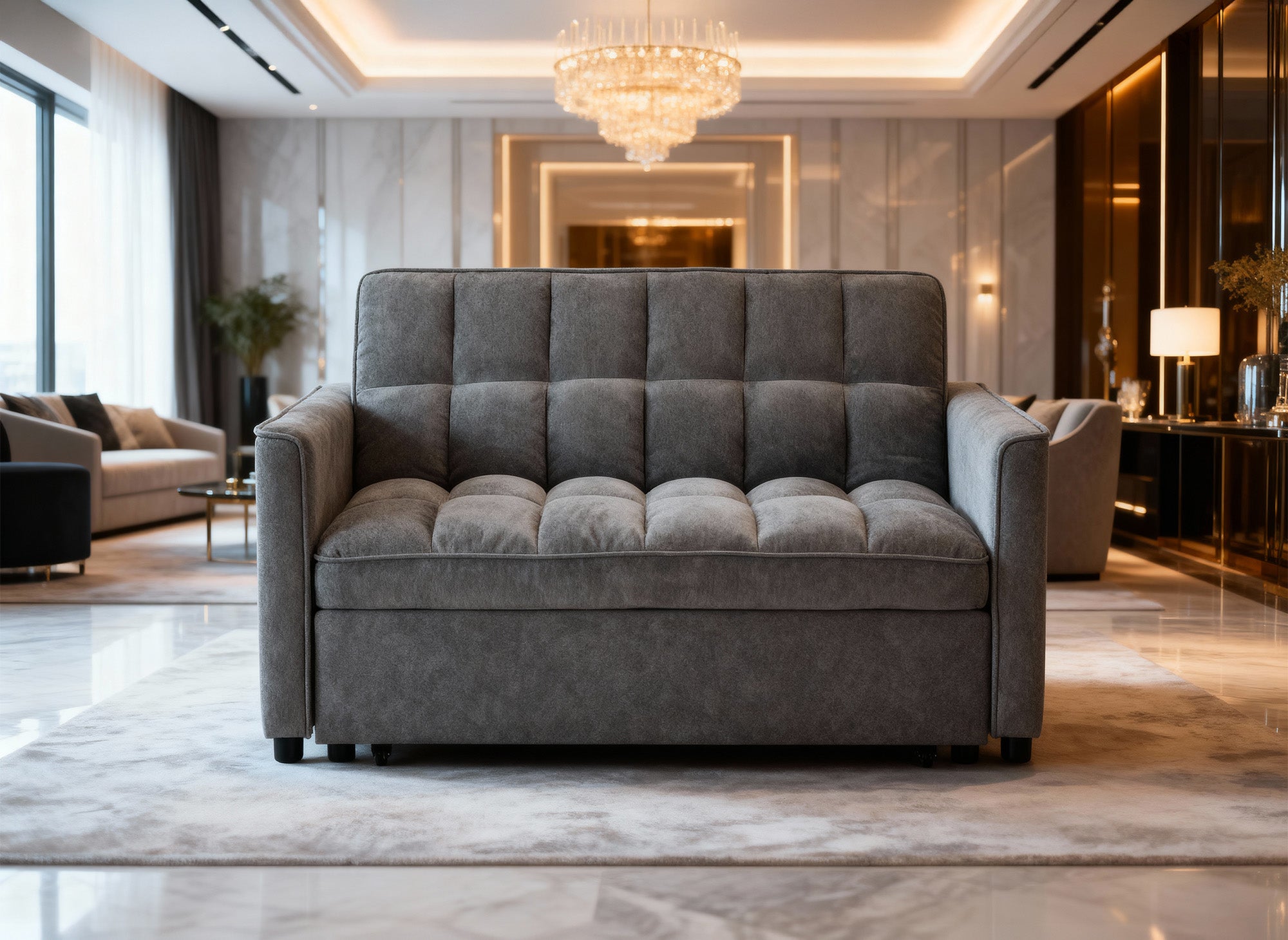 Canapé convertible 2 places en velours texturé gris JASPER