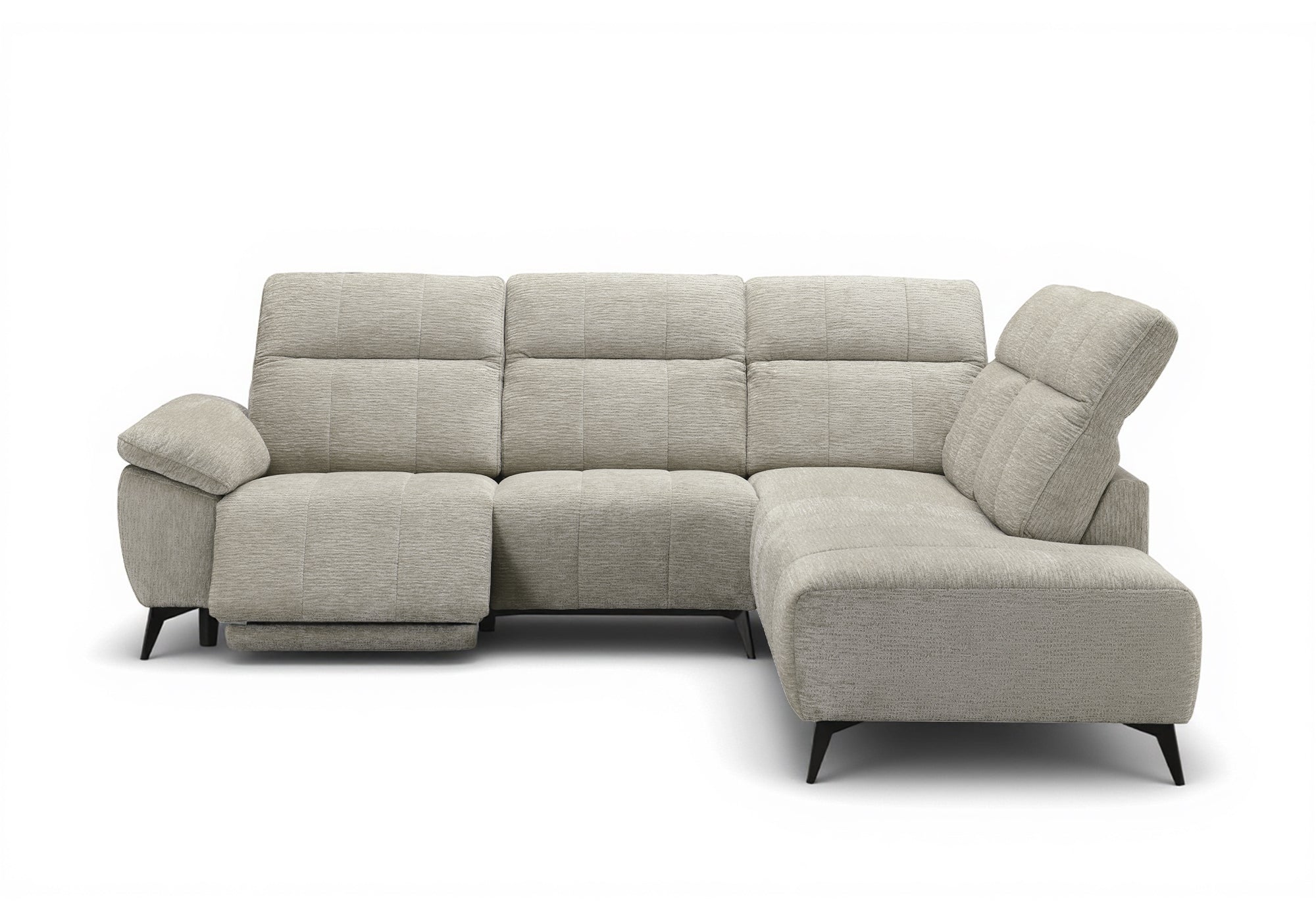 Canapé d'angle relax électrique en velours chiné beige SOLINA - Angle droit