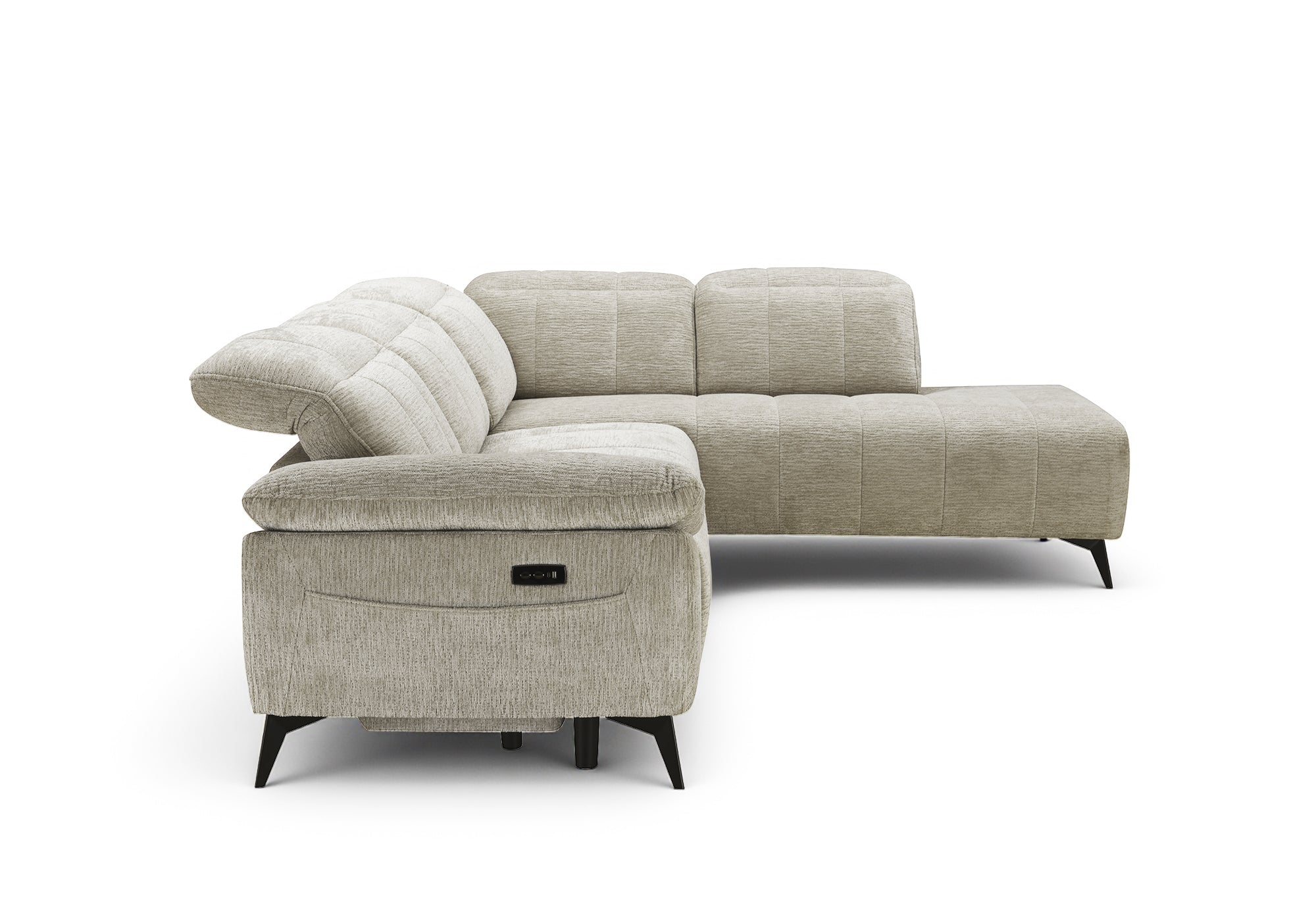 Canapé d'angle relax électrique en velours chiné beige SOLINA - Angle droit