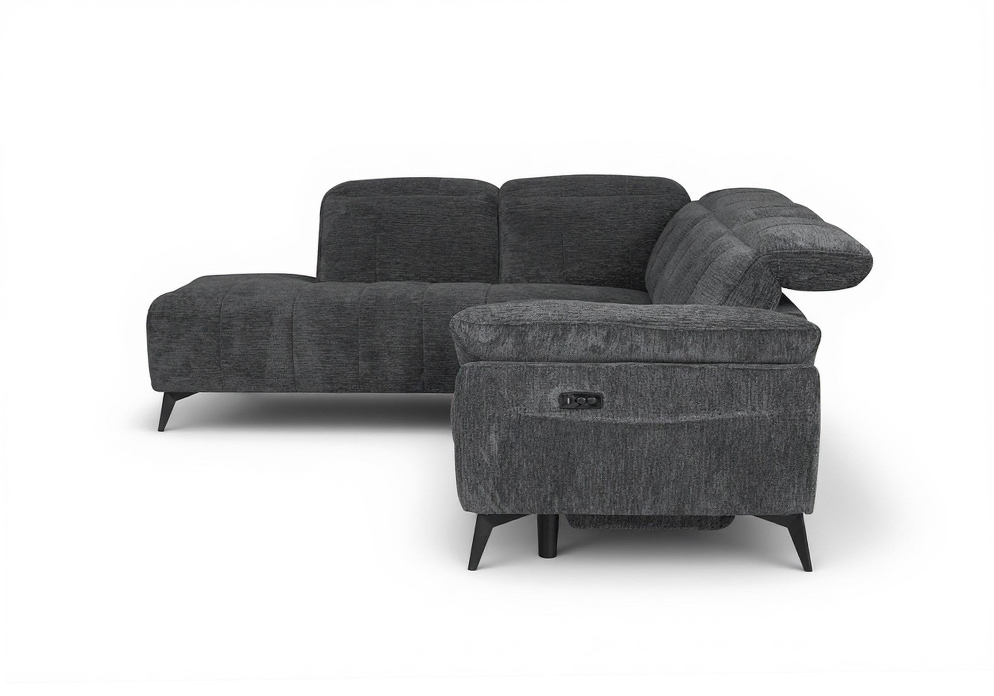 Canapé d'angle relax électrique en velours chiné gris SOLINA - Angle gauche