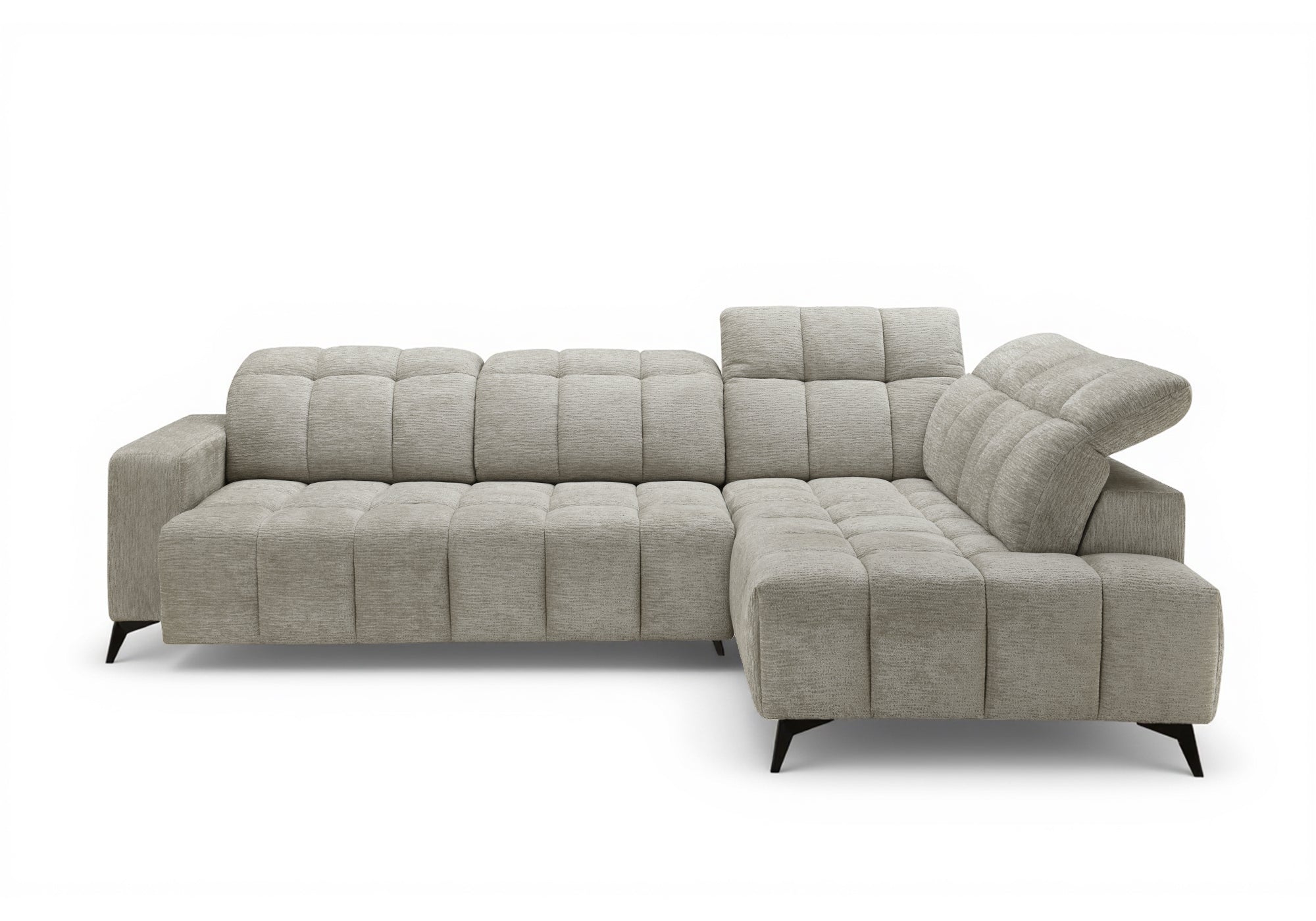 Canapé d'angle relax électrique en velours chiné beige ALVAR - Angle droit