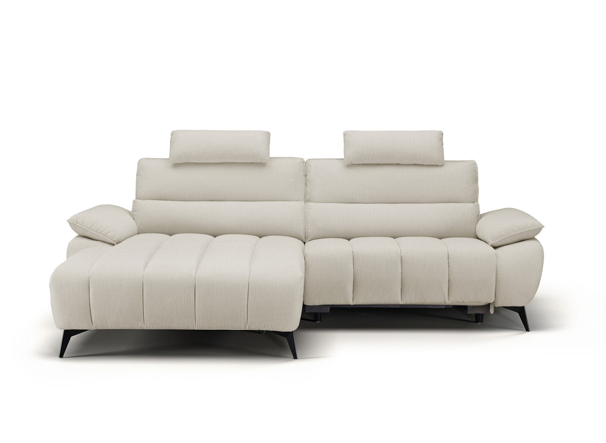 Canapé d’angle relax électrique en velours chiné beige LYANA - Angle gauche