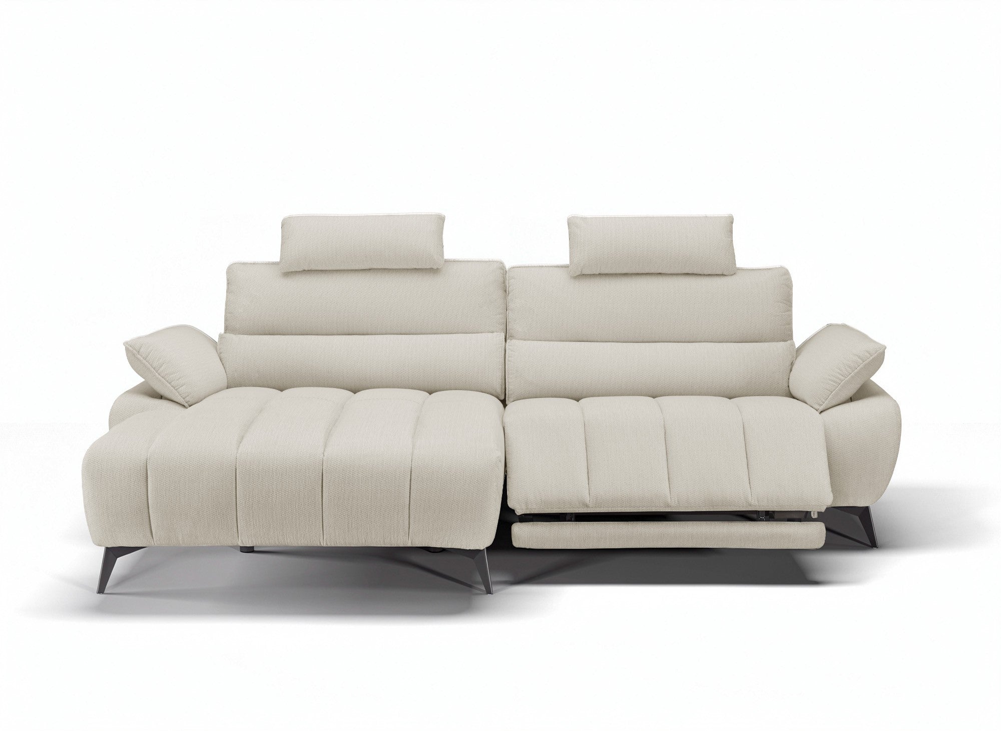 Canapé d’angle relax électrique en velours chiné beige LYANA - Angle gauche