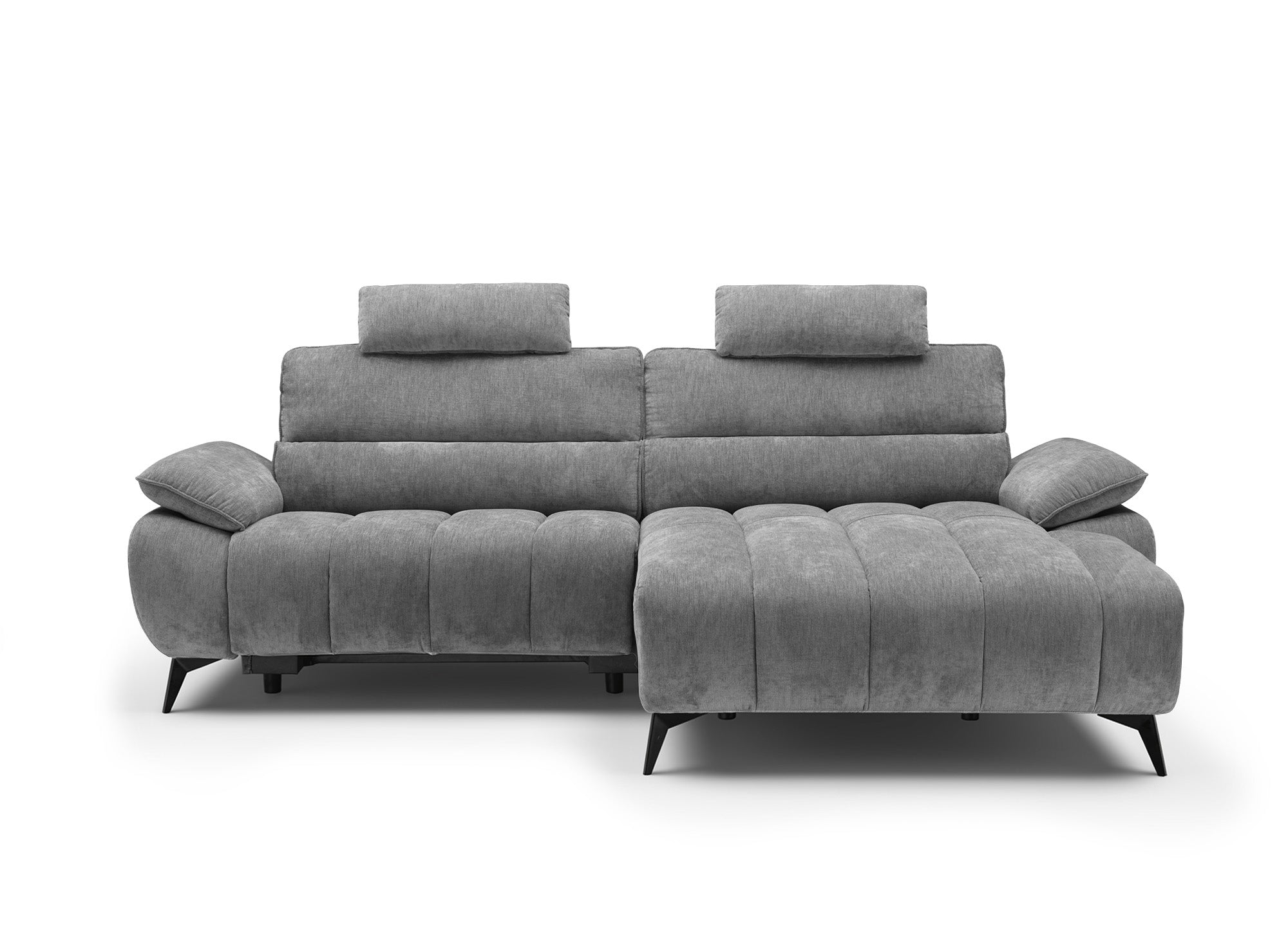 Canapé d’angle relax électrique en velours chiné gris LYANA - Angle droit