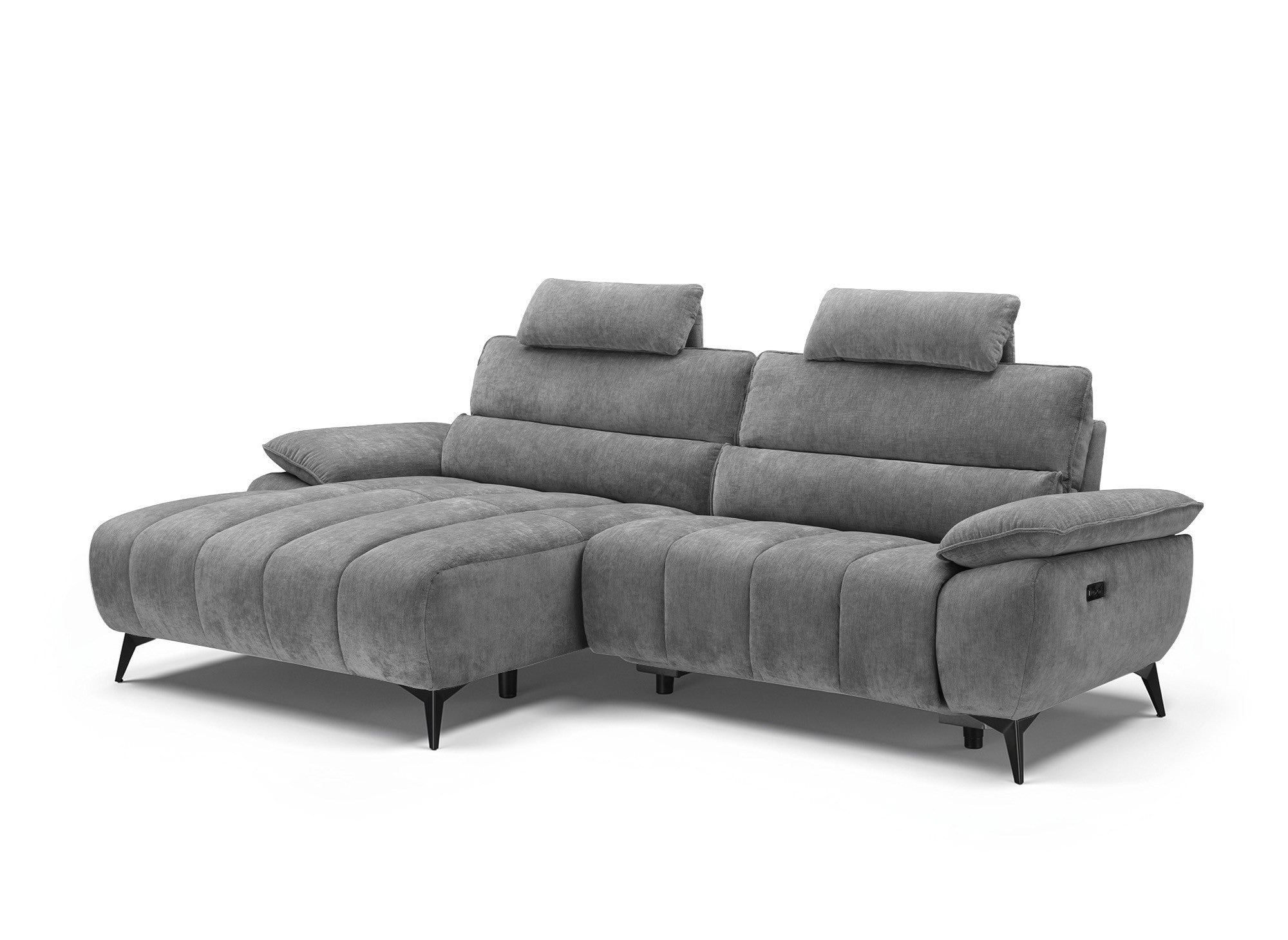 Canapé d’angle relax électrique en velours chiné gris LYANA - Angle gauche