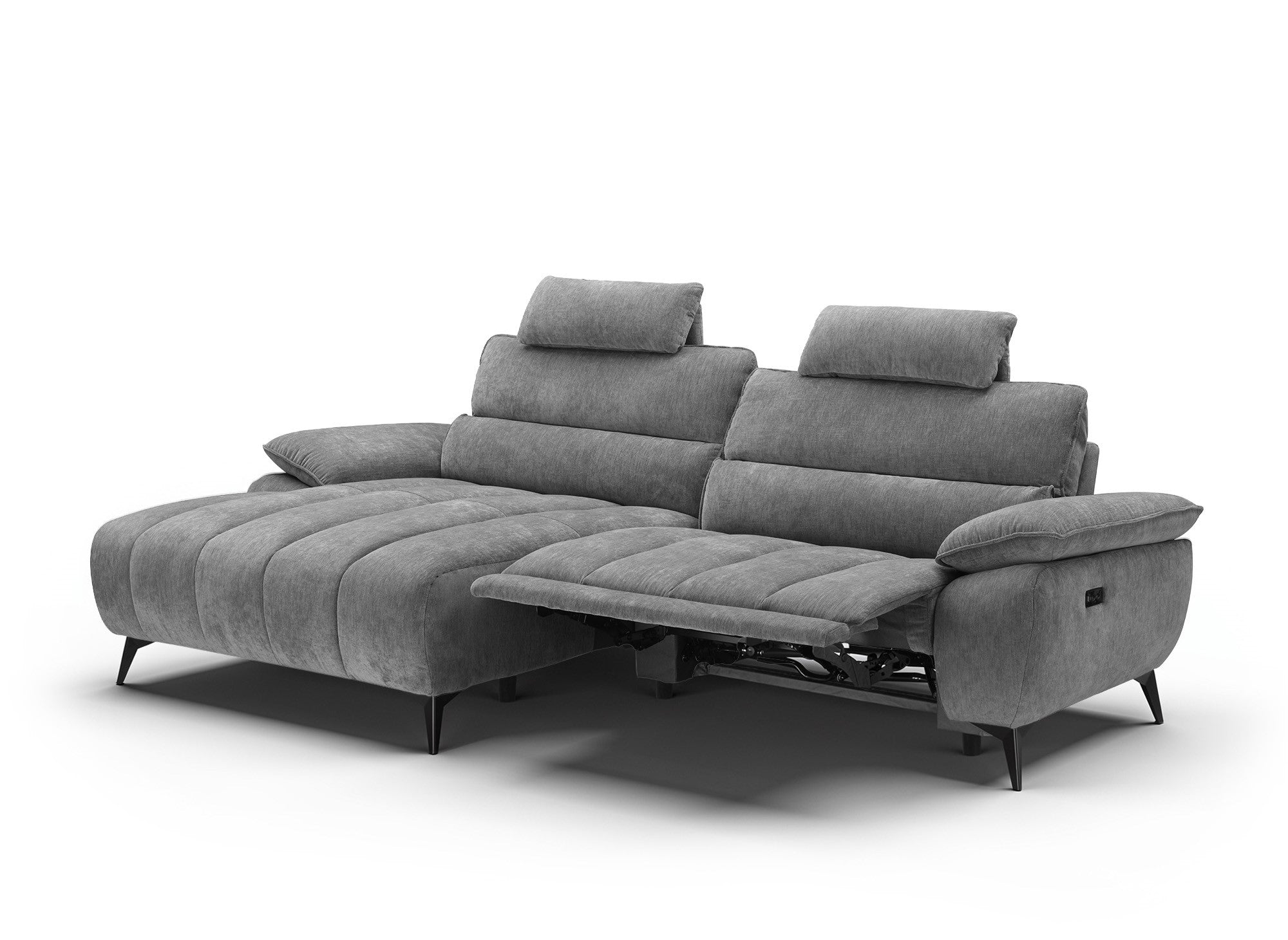 Canapé d’angle relax électrique en velours chiné gris LYANA - Angle gauche