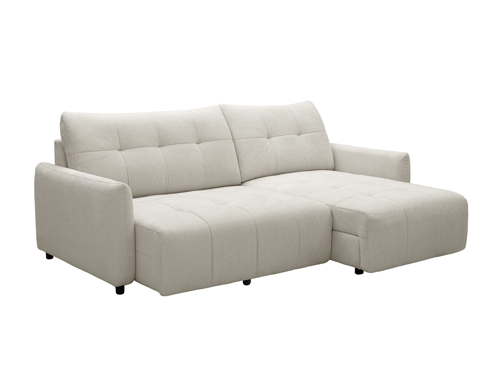Canapé d'angle relax réversible avec coffre en tissu texturé beige KALINKA