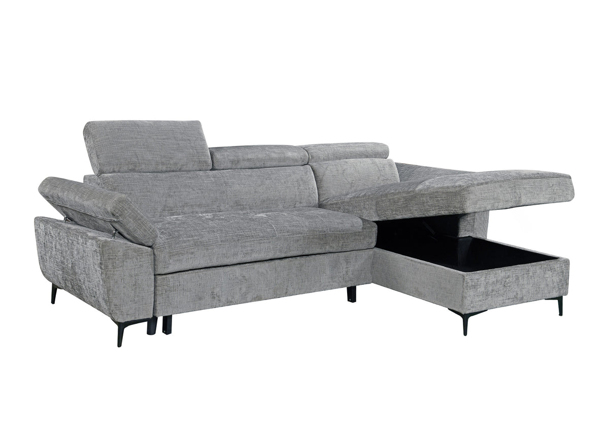 Canapé d'angle convertible en velours chiné gris foncé MONICA - Angle droit