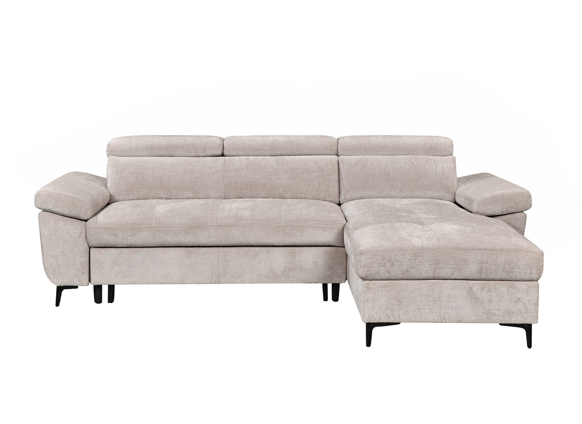 Canapé d'angle convertible en velours chiné beige MONICA - Angle droit
