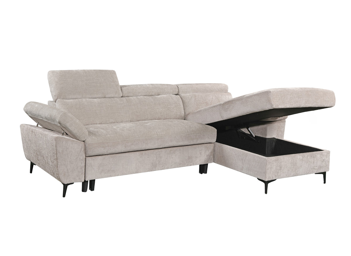 Canapé d'angle convertible en velours chiné beige MONICA - Angle droit