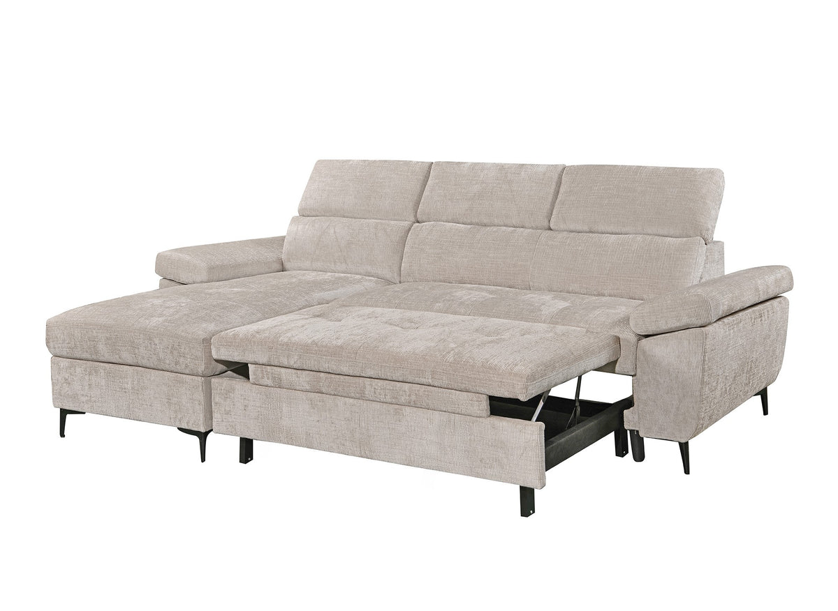 Canapé d'angle convertible en velours chiné beige MONICA - Angle gauche