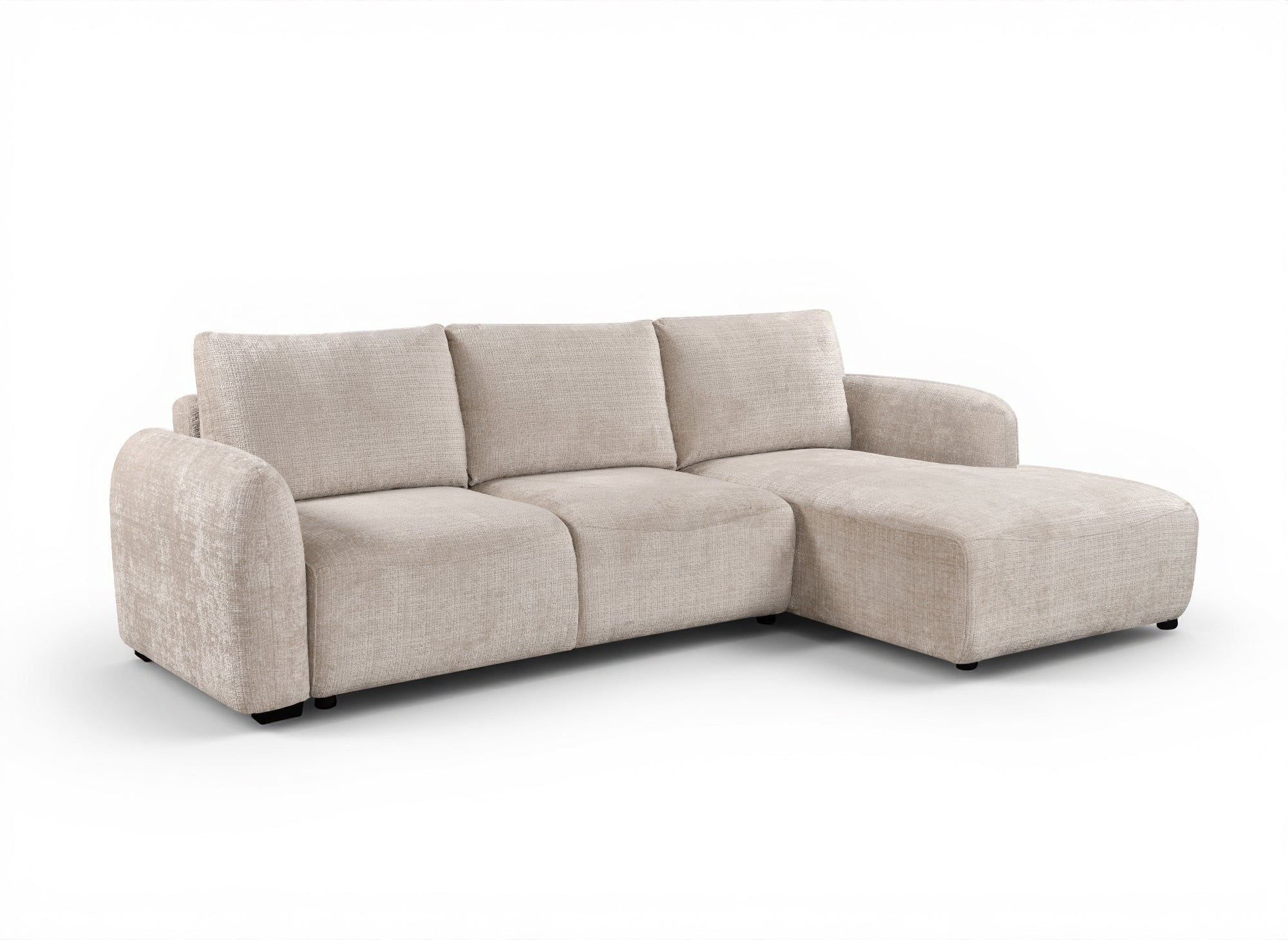 Canapé d'angle convertible avec coffre en velours chiné beige MARLA - Angle droit