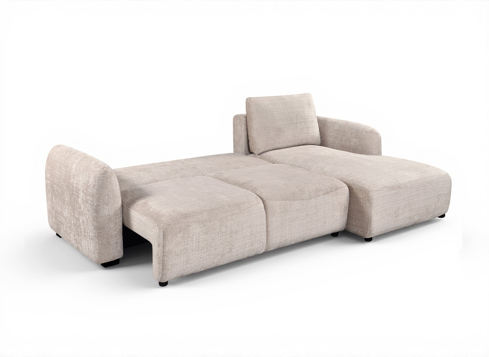 Canapé d'angle convertible avec coffre en velours chiné beige MARLA - Angle droit