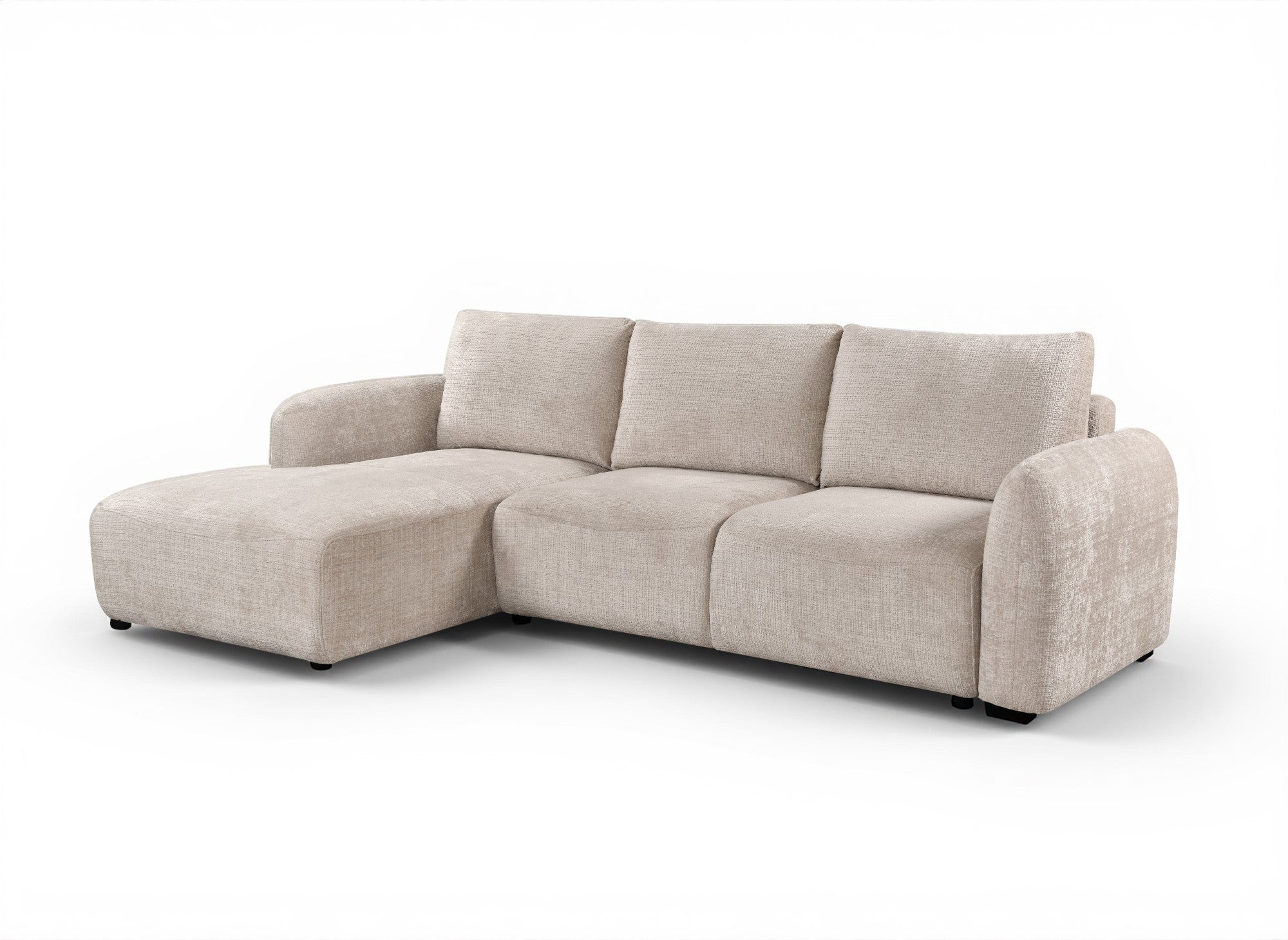 Canapé d'angle convertible avec coffre en velours chiné beige MARLA - Angle gauche