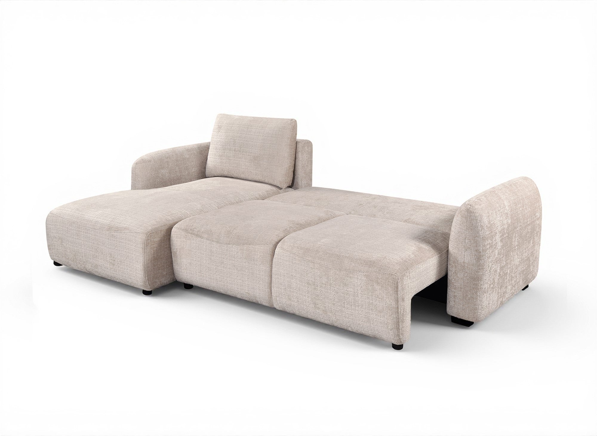 Canapé d'angle convertible avec coffre en velours chiné beige MARLA - Angle gauche