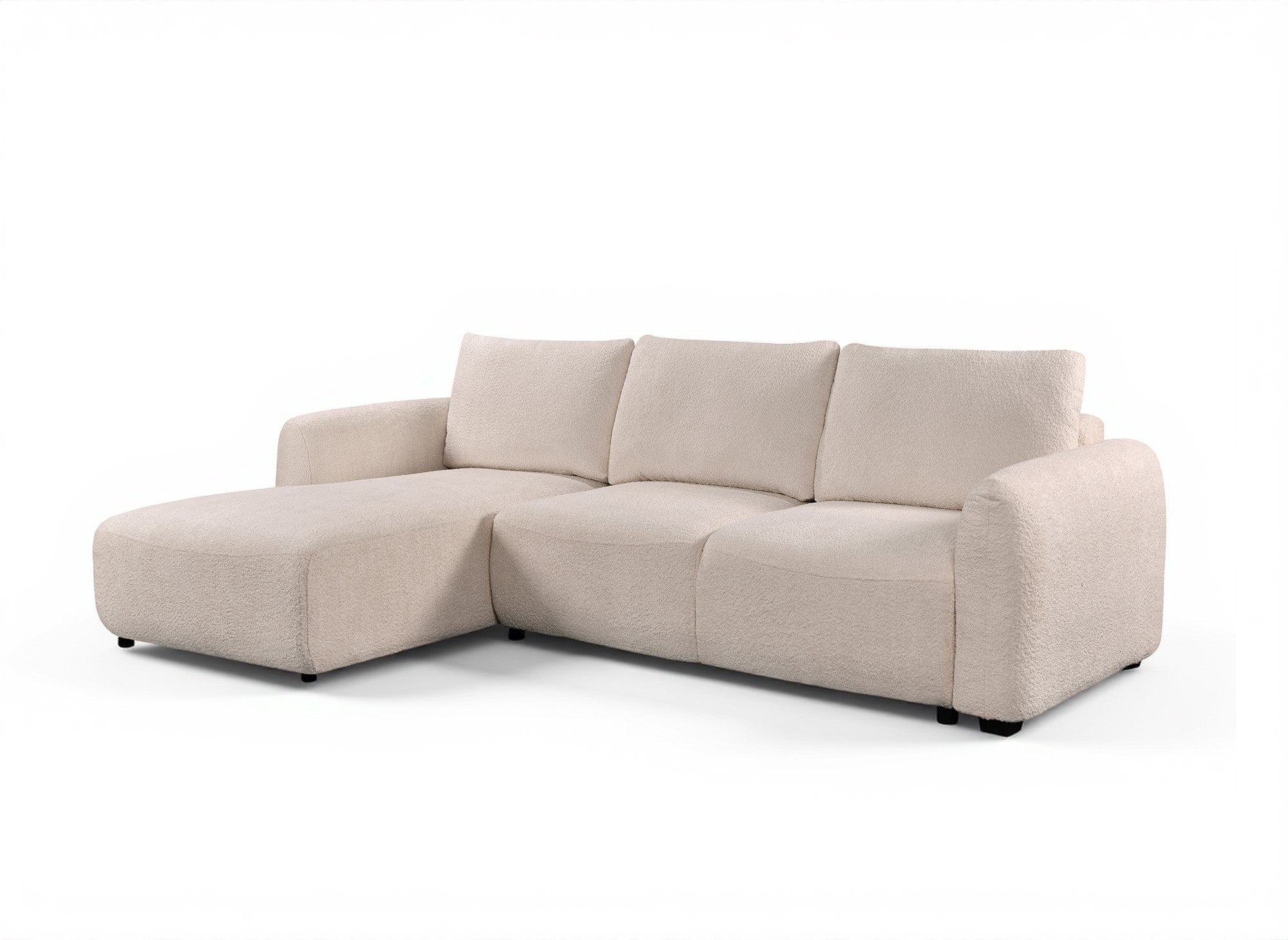 Canapé d'angle convertible avec coffre en tissu bouclette beige MARLA - Angle gauche