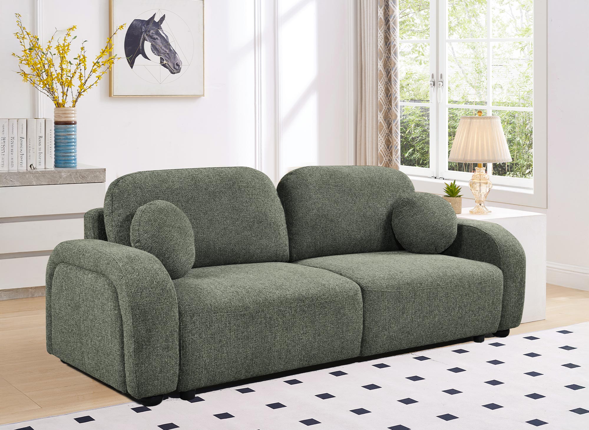 Canapé convertible 3 places en tissu bouclette vert MAYORA