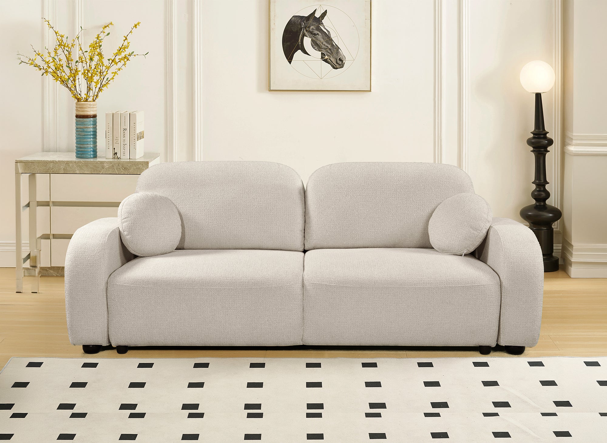 Canapé convertible 3 places en tissu bouclette beige MAYORA