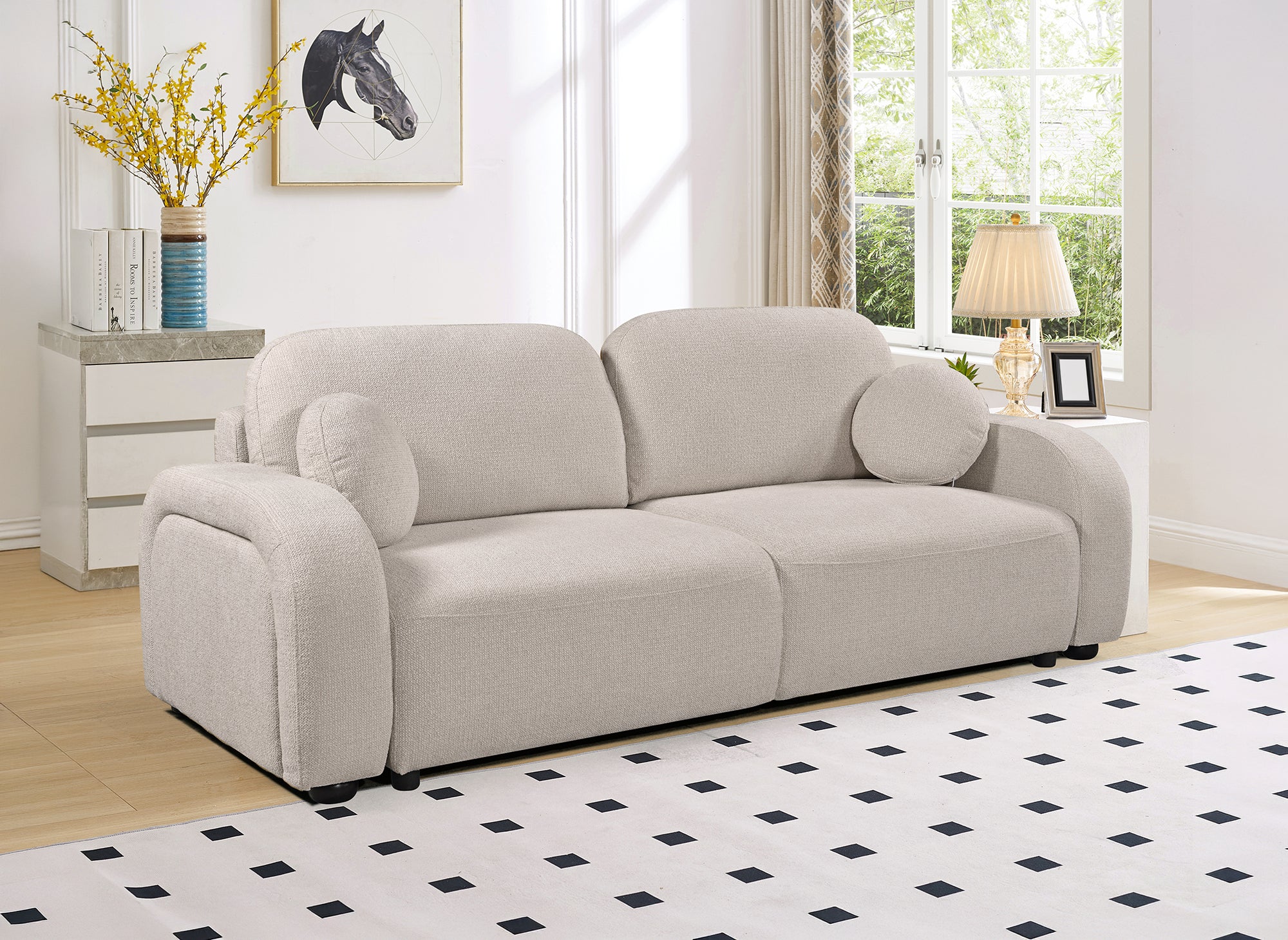 Canapé convertible 3 places en tissu bouclette beige MAYORA