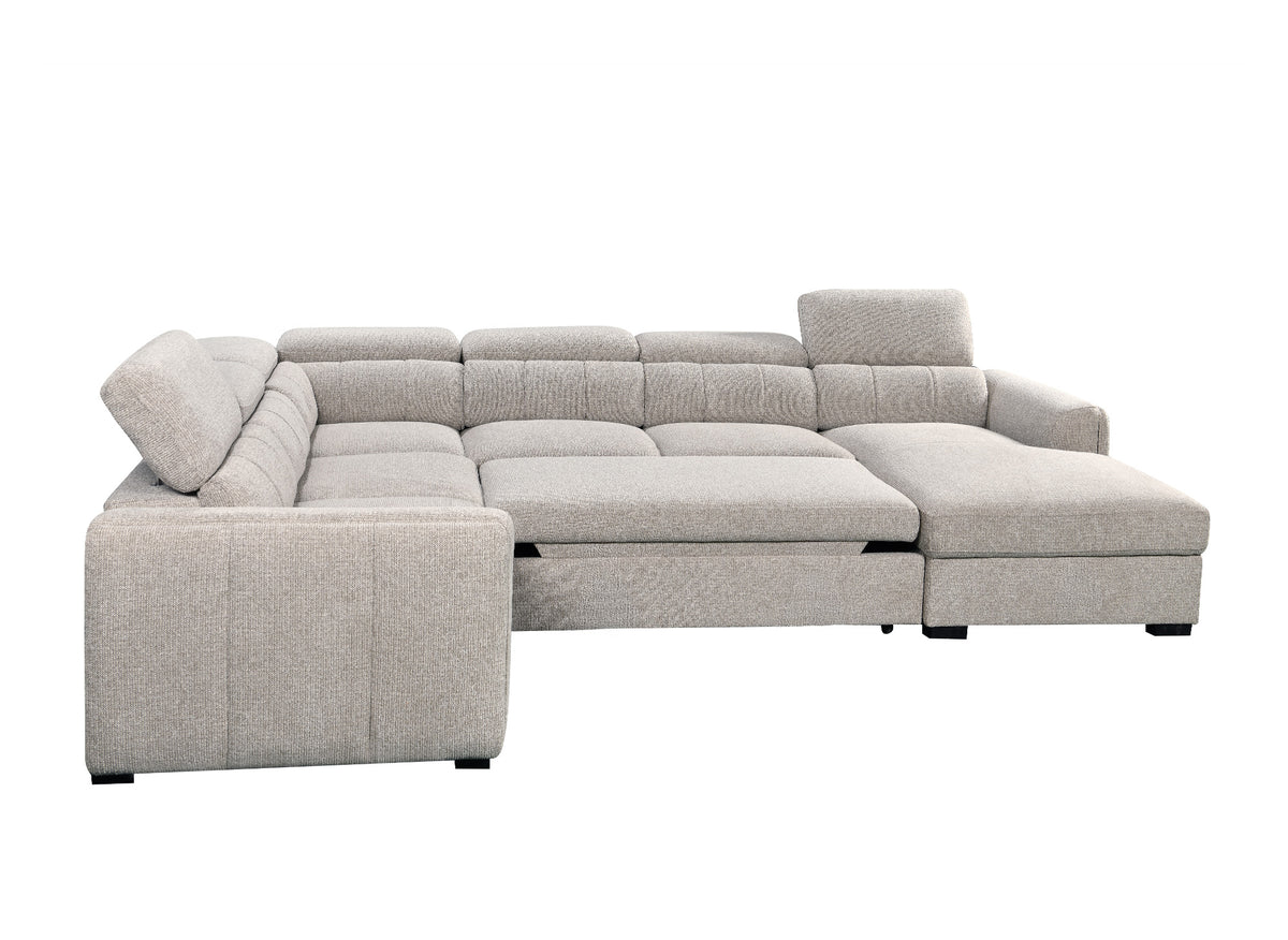 Canapé panoramique convertible avec coffre en tissu bouclette taupe NAJAH - Angle droit