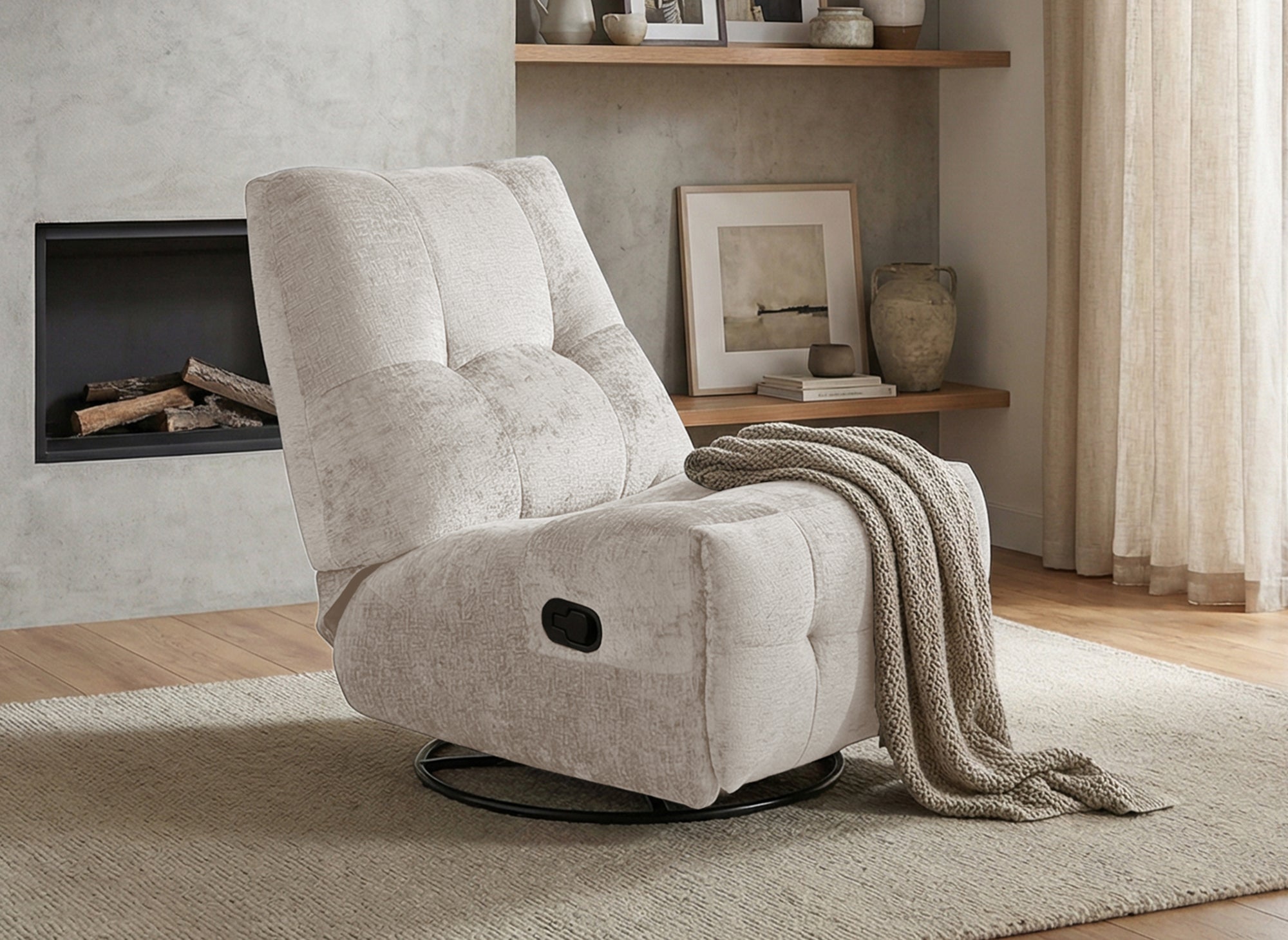 Fauteuil relax pivotant en velours chiné beige LISON