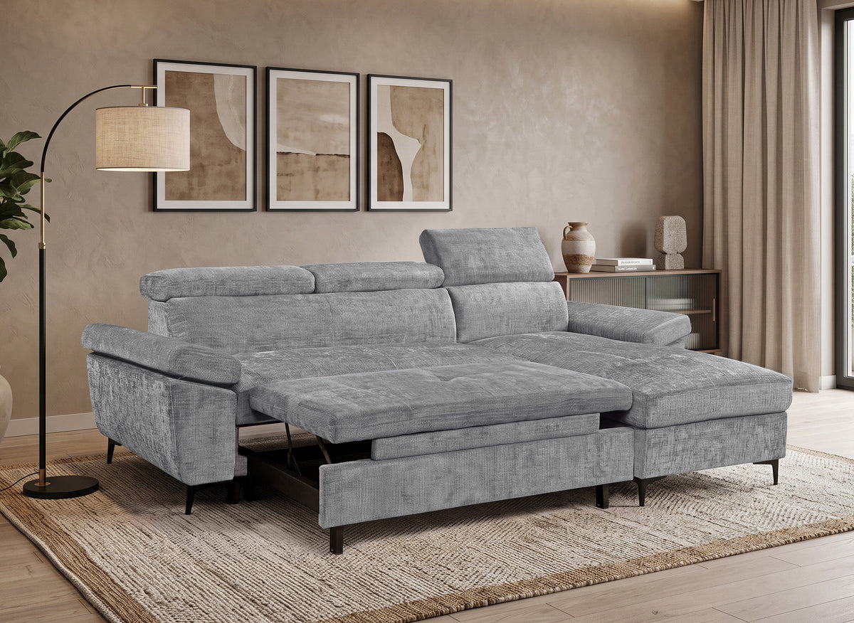Canapé d'angle convertible en velours chiné gris foncé MONICA - Angle droit