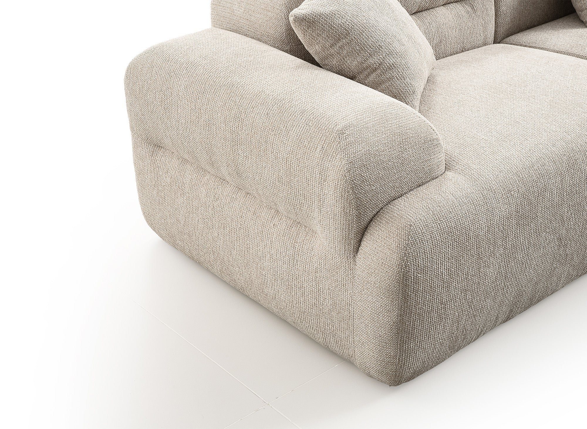 Canapé droit 3 places + pouf en tissu texturé beige SAKURA