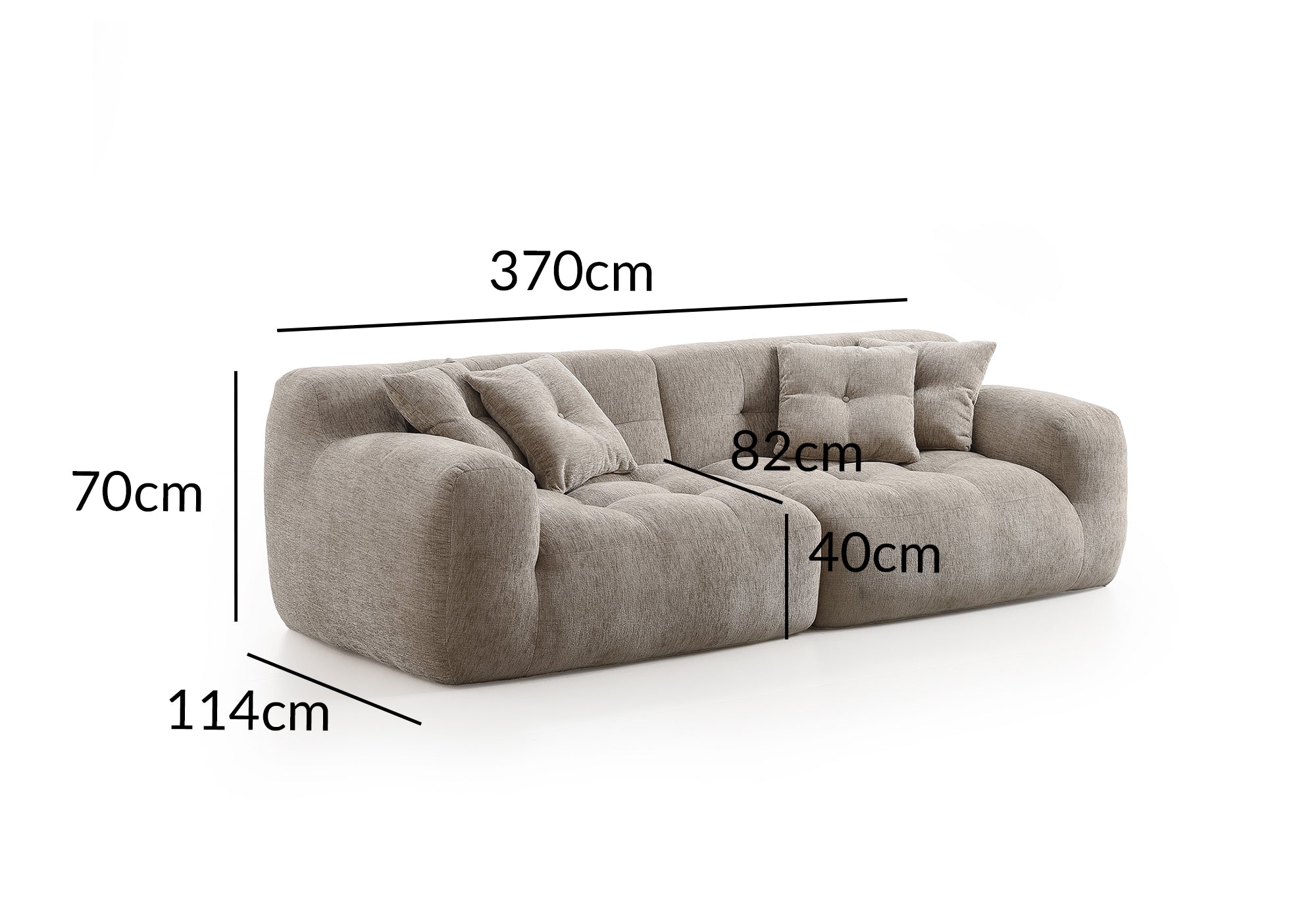 Canapé droit 3 places en velours texturé taupe TANINA