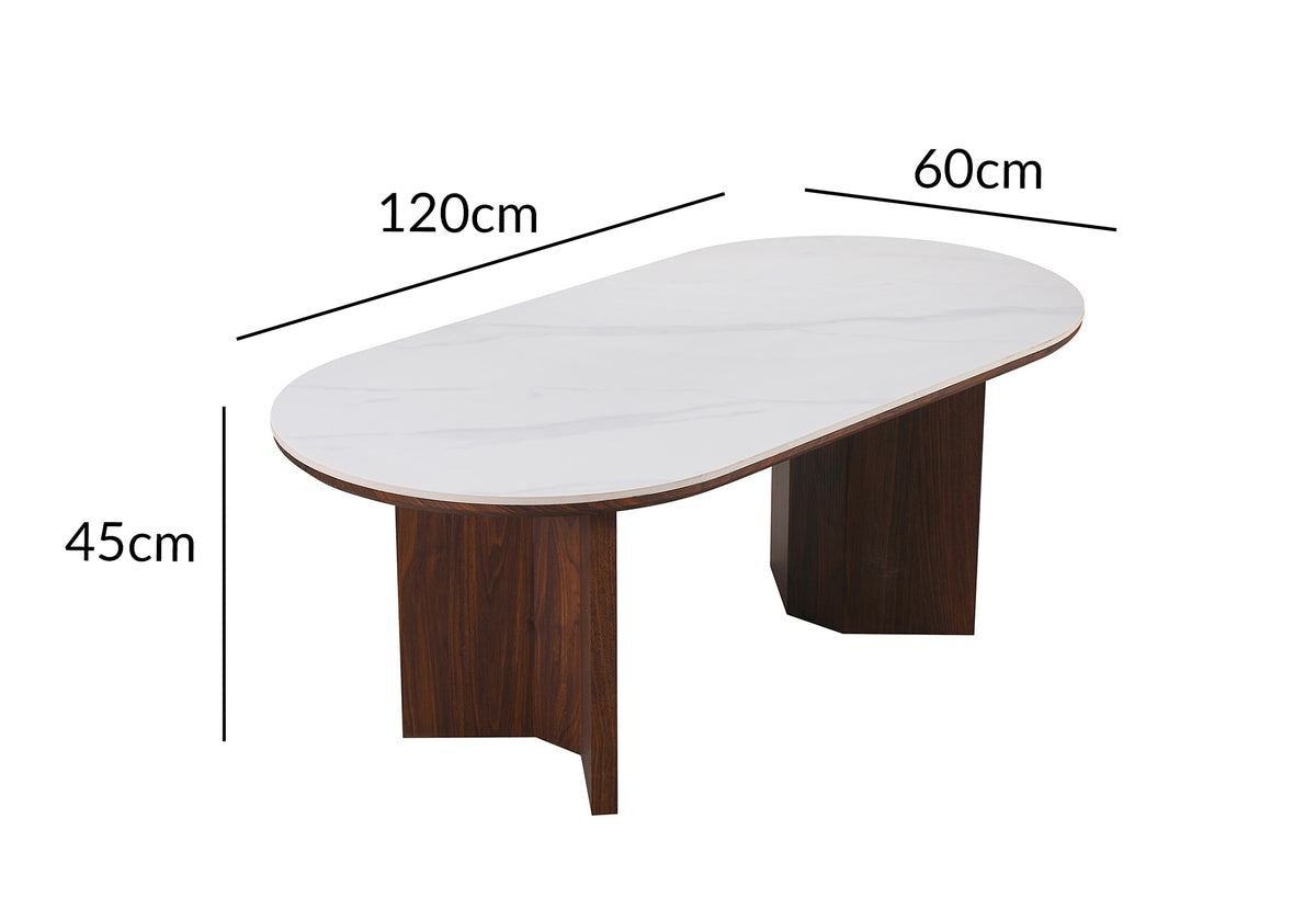 Table basse céramique beige pieds bois noyer AMANDINE