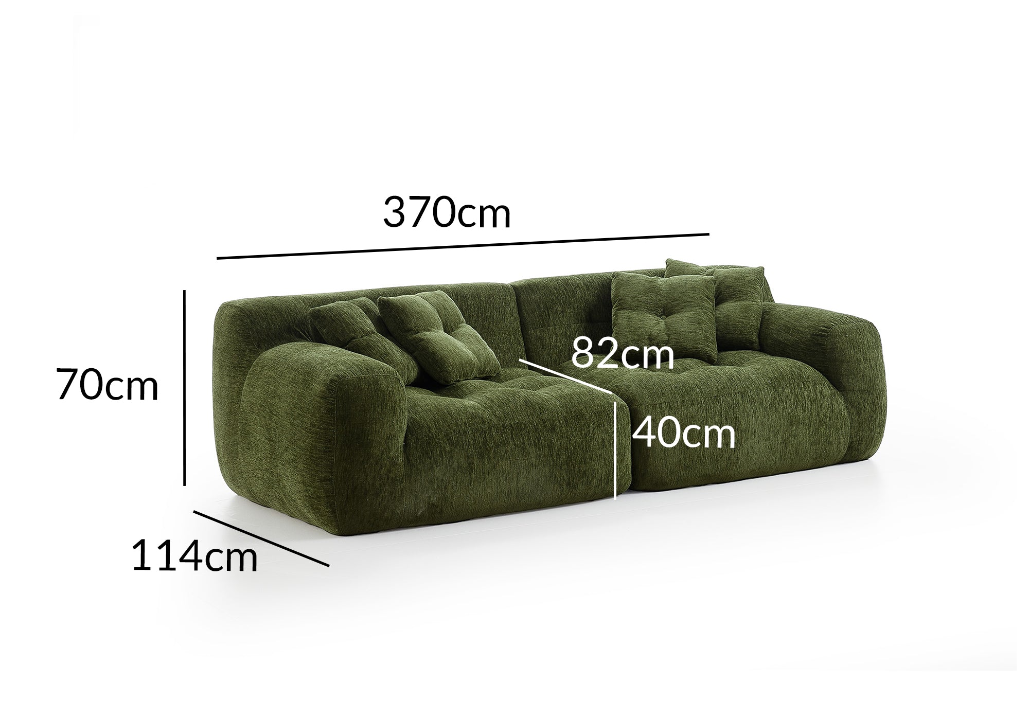 Canapé droit 3 places en velours texturé vert olive TANINA
