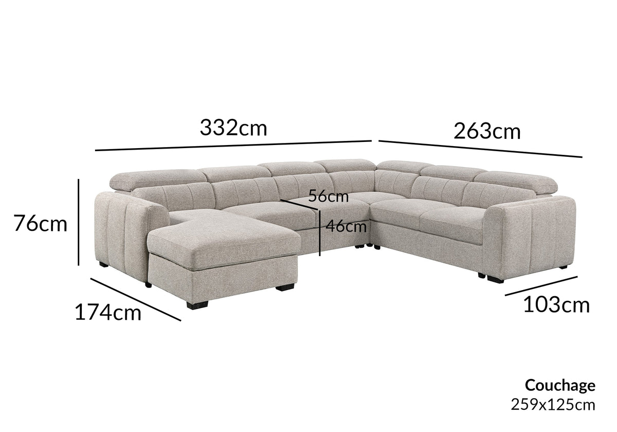 Canapé panoramique convertible avec coffre en tissu bouclette taupe NAJAH - Angle gauche